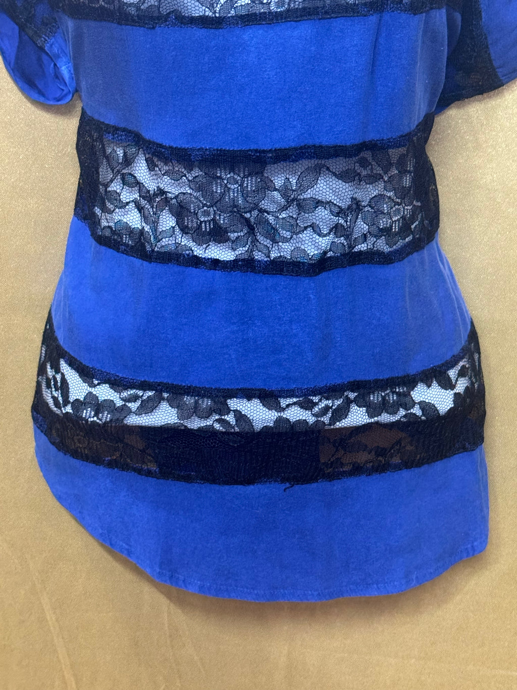 Express Royal Blue Lace Stripe Short Sleeve Blouse Size XS
