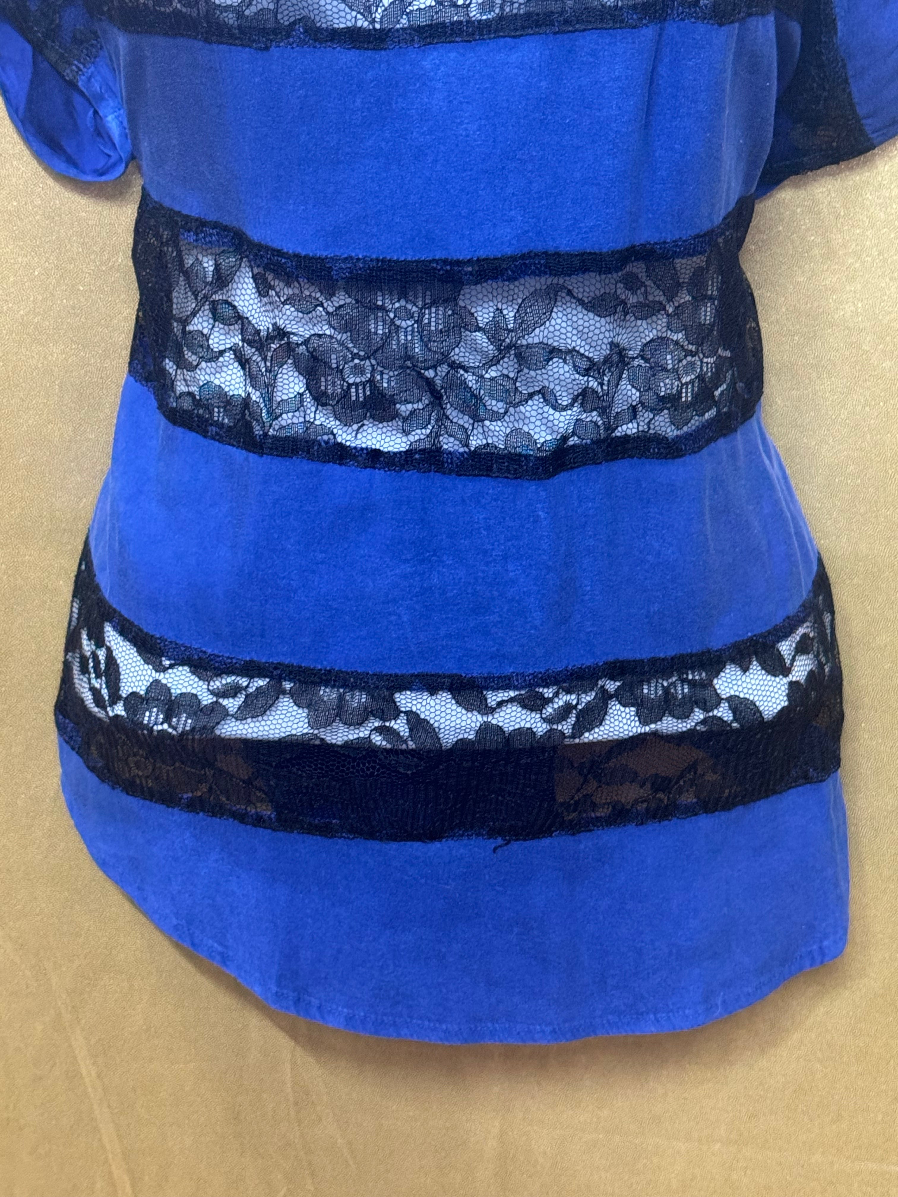 Express Royal Blue Lace Stripe Short Sleeve Blouse Size XS