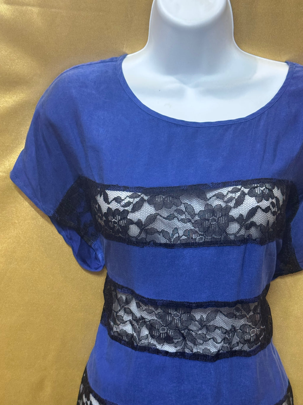 Express Royal Blue Lace Stripe Short Sleeve Blouse Size XS