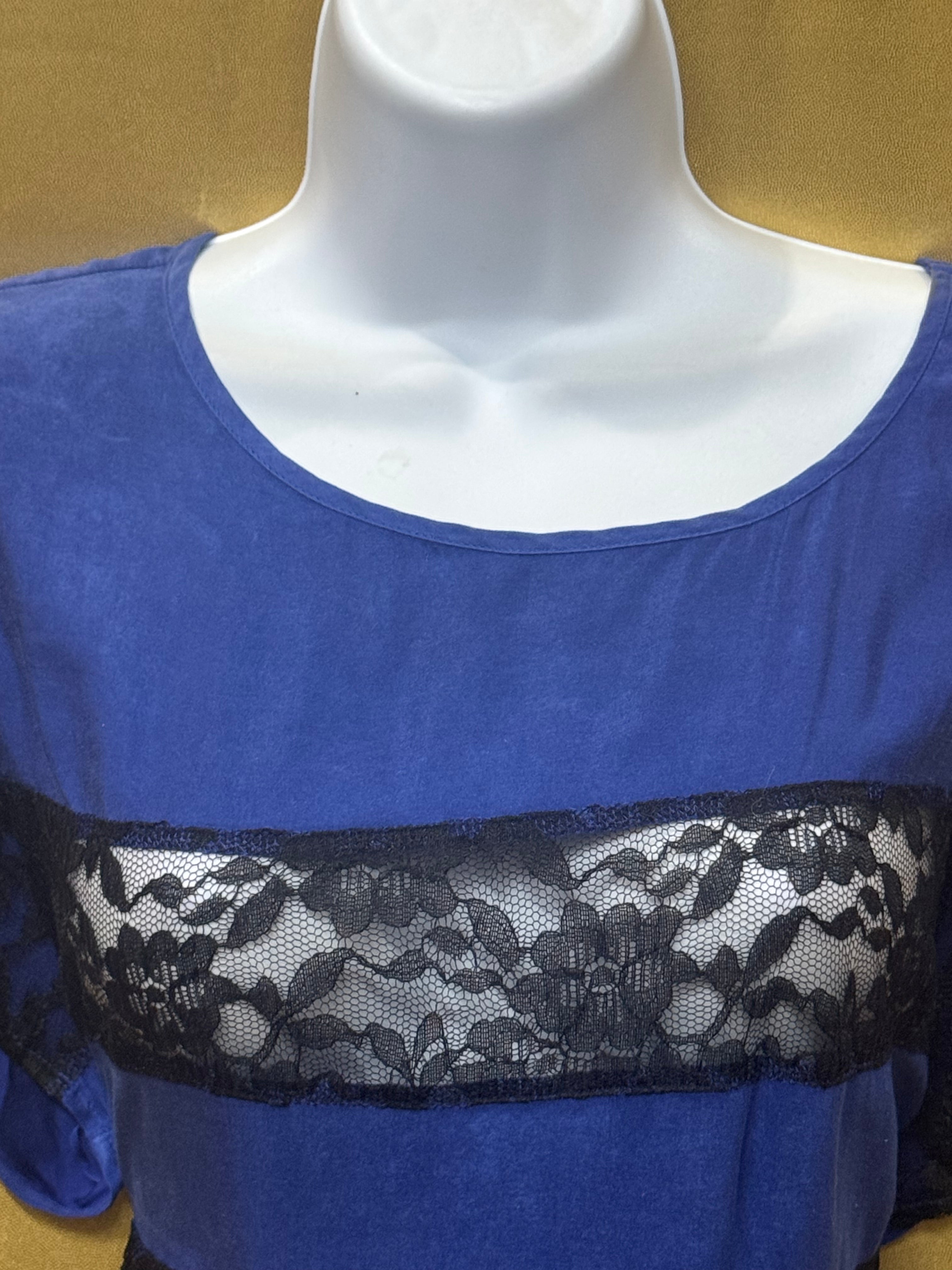Express Royal Blue Lace Stripe Short Sleeve Blouse Size XS