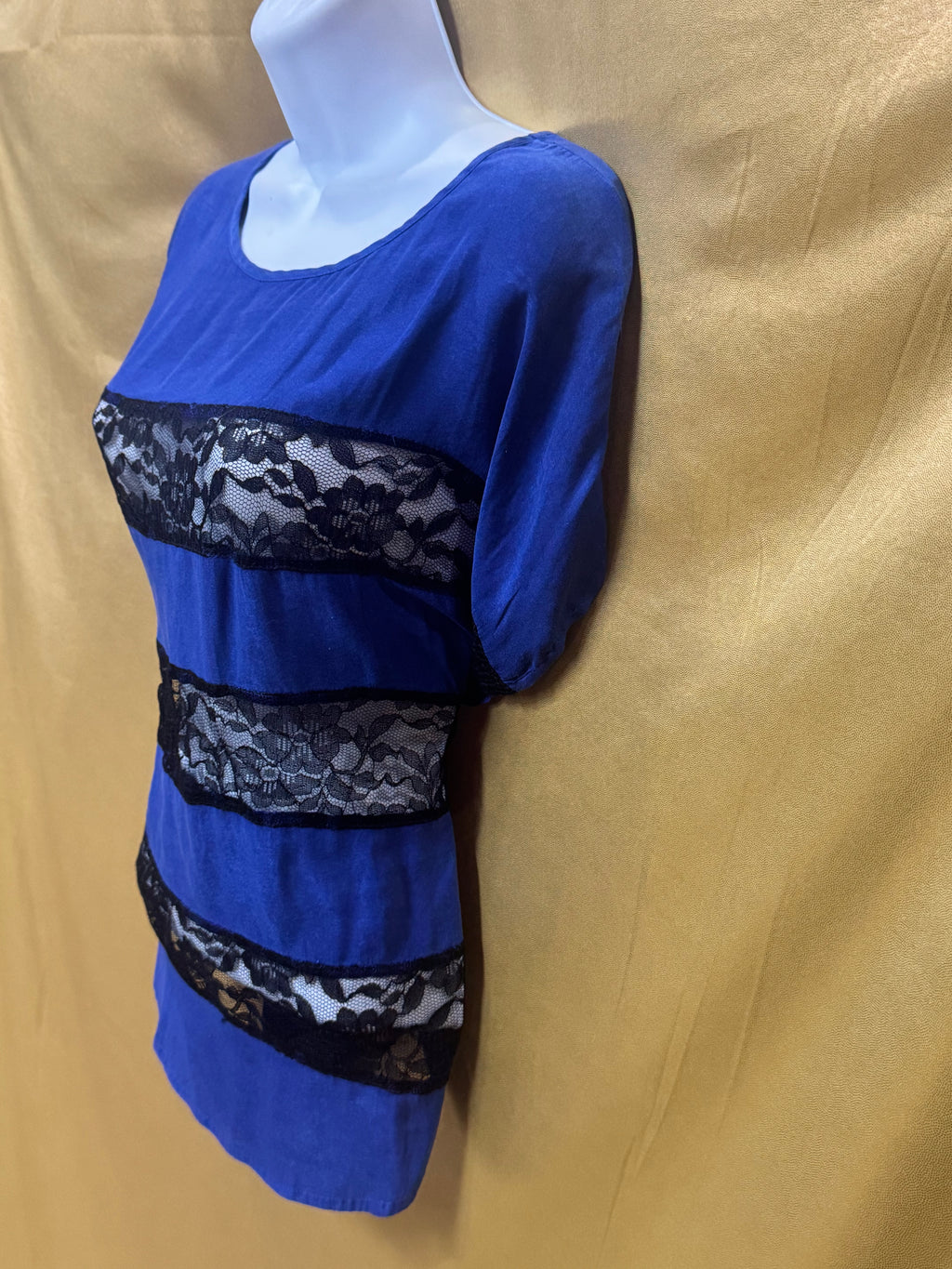 Express Royal Blue Lace Stripe Short Sleeve Blouse Size XS