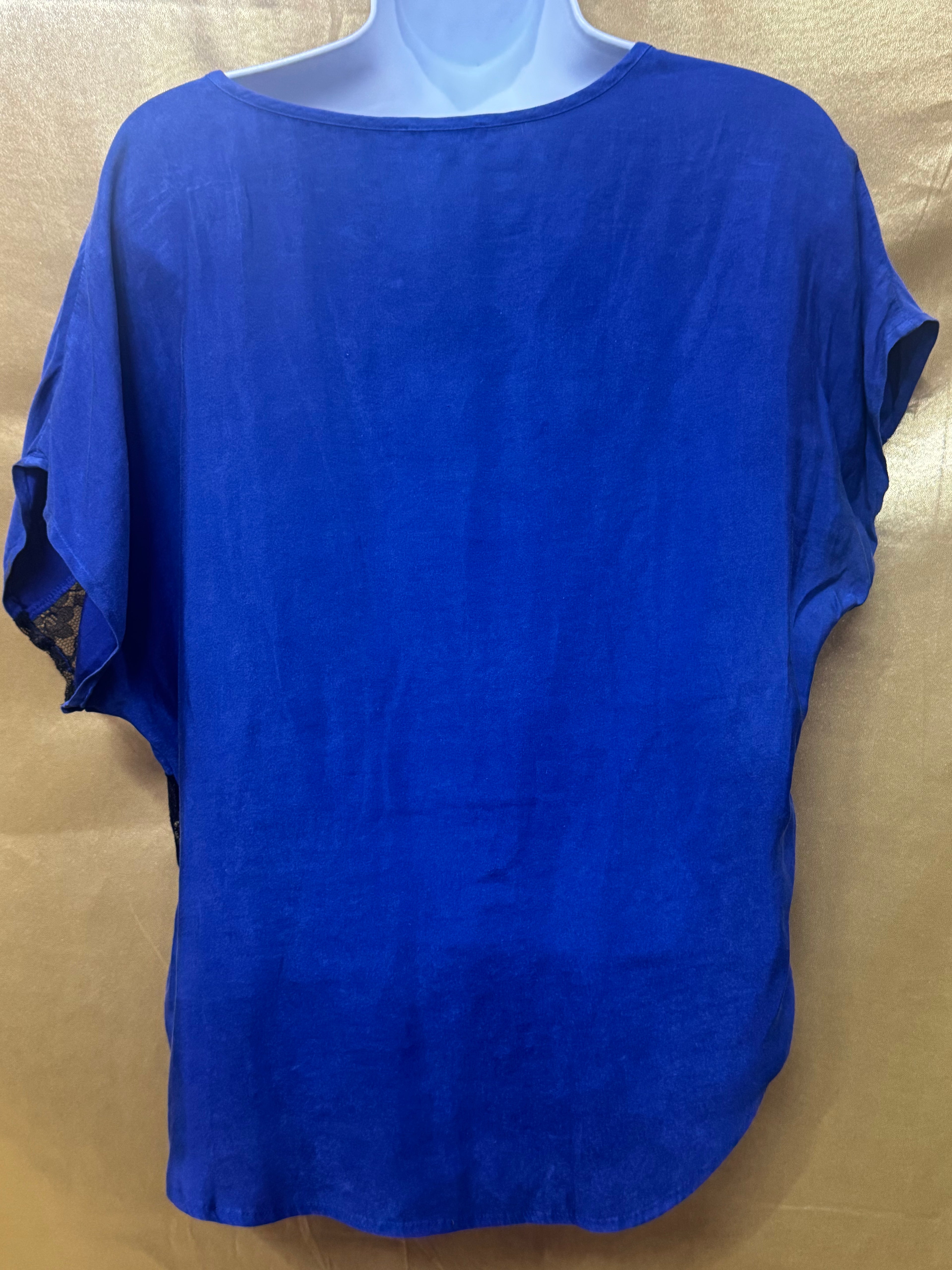 Express Royal Blue Lace Stripe Short Sleeve Blouse Size XS