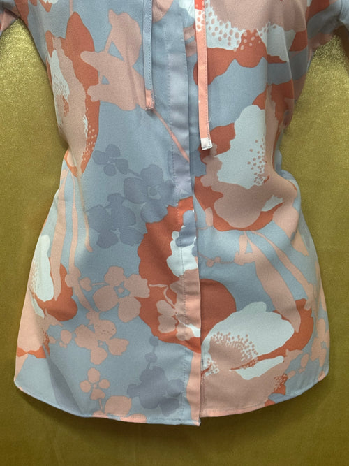 Banana Republic Floral Tie-Neck Short Sleeve Blouse - Size XS