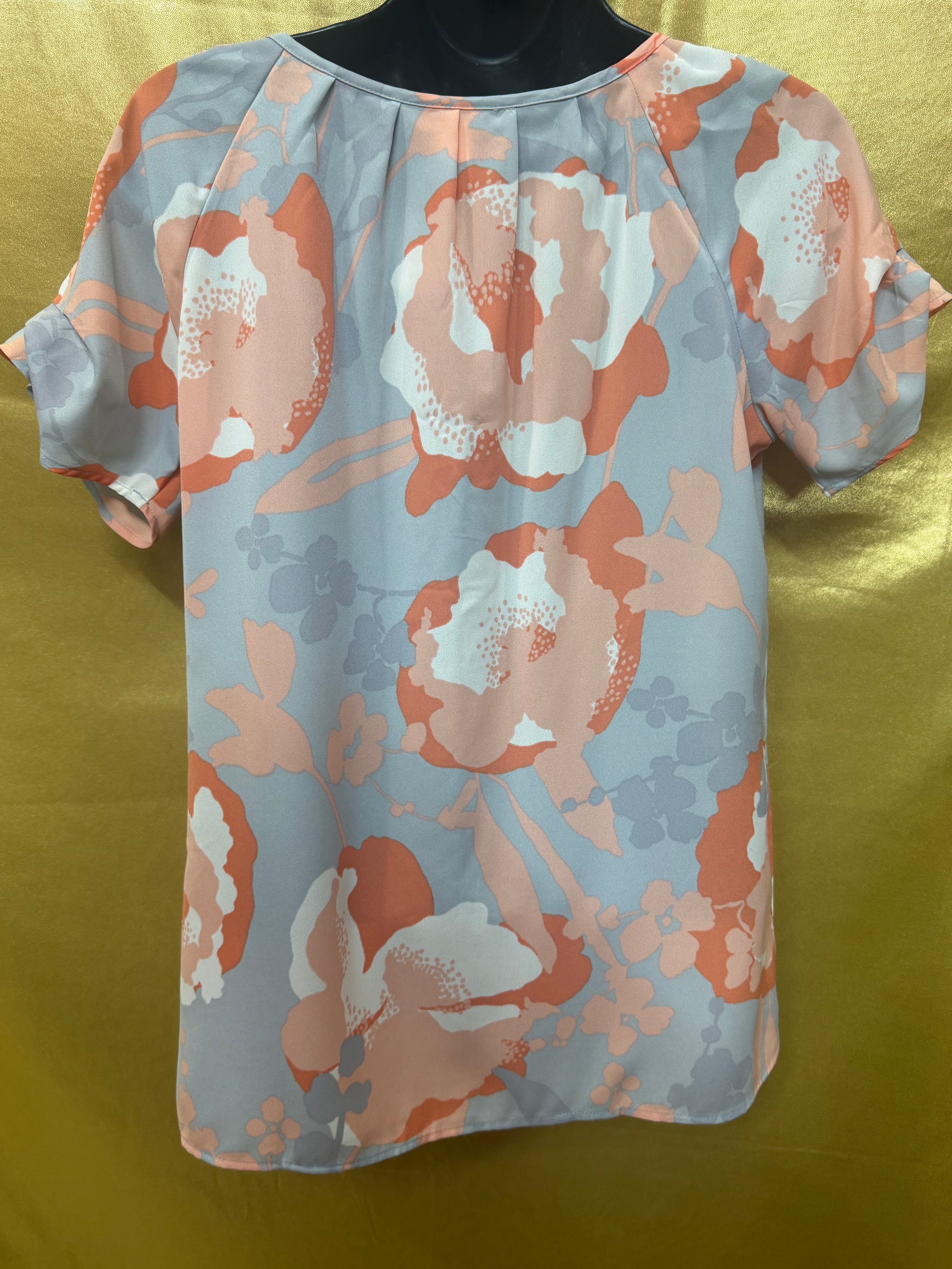 Banana Republic Floral Tie-Neck Short Sleeve Blouse - Size XS
