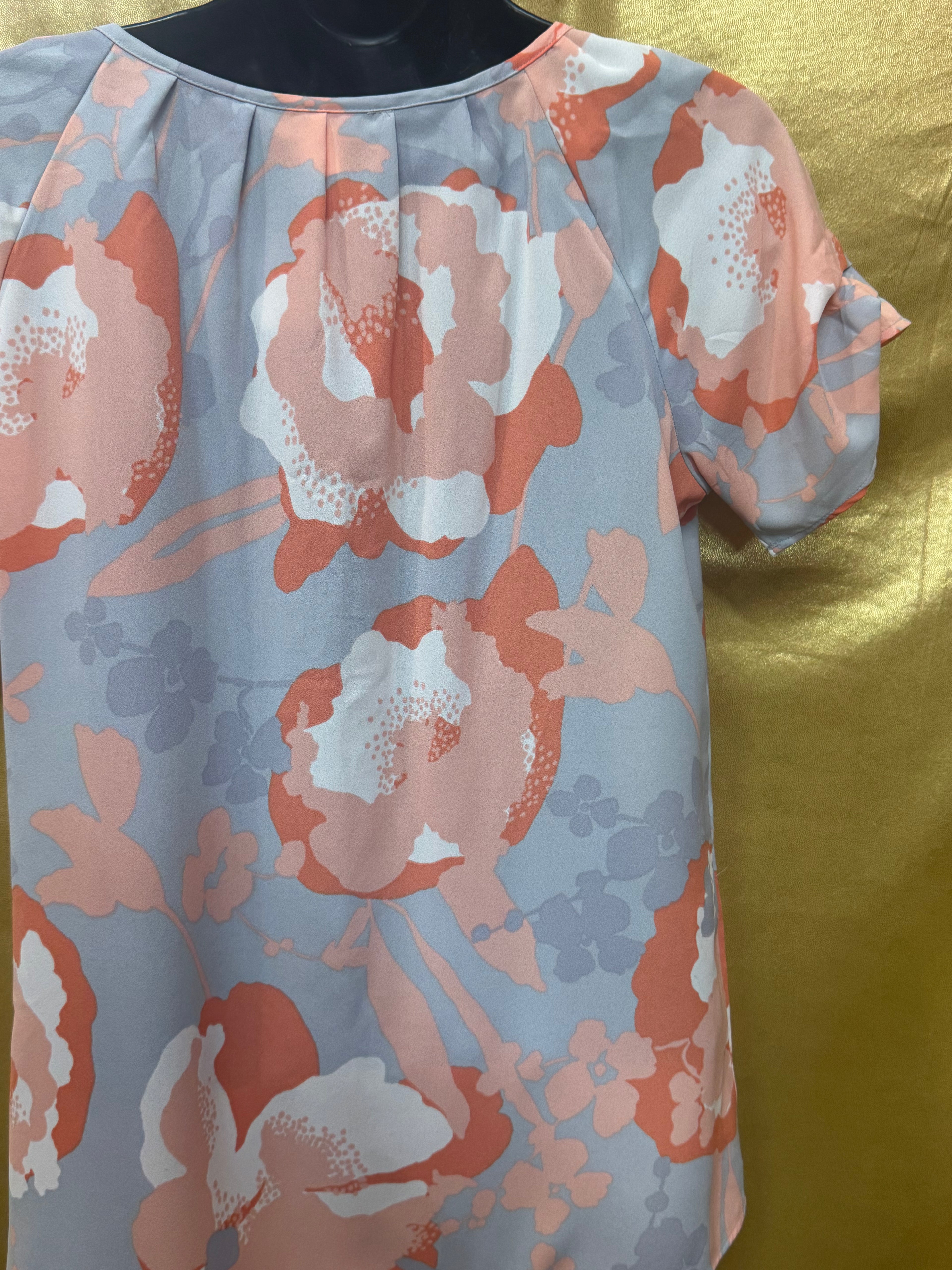 Banana Republic Floral Tie-Neck Short Sleeve Blouse - Size XS