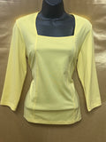 Susan Graver Liquid Knit Pale Yellow Square Neck 3/4 Sleeve Top - XS USA