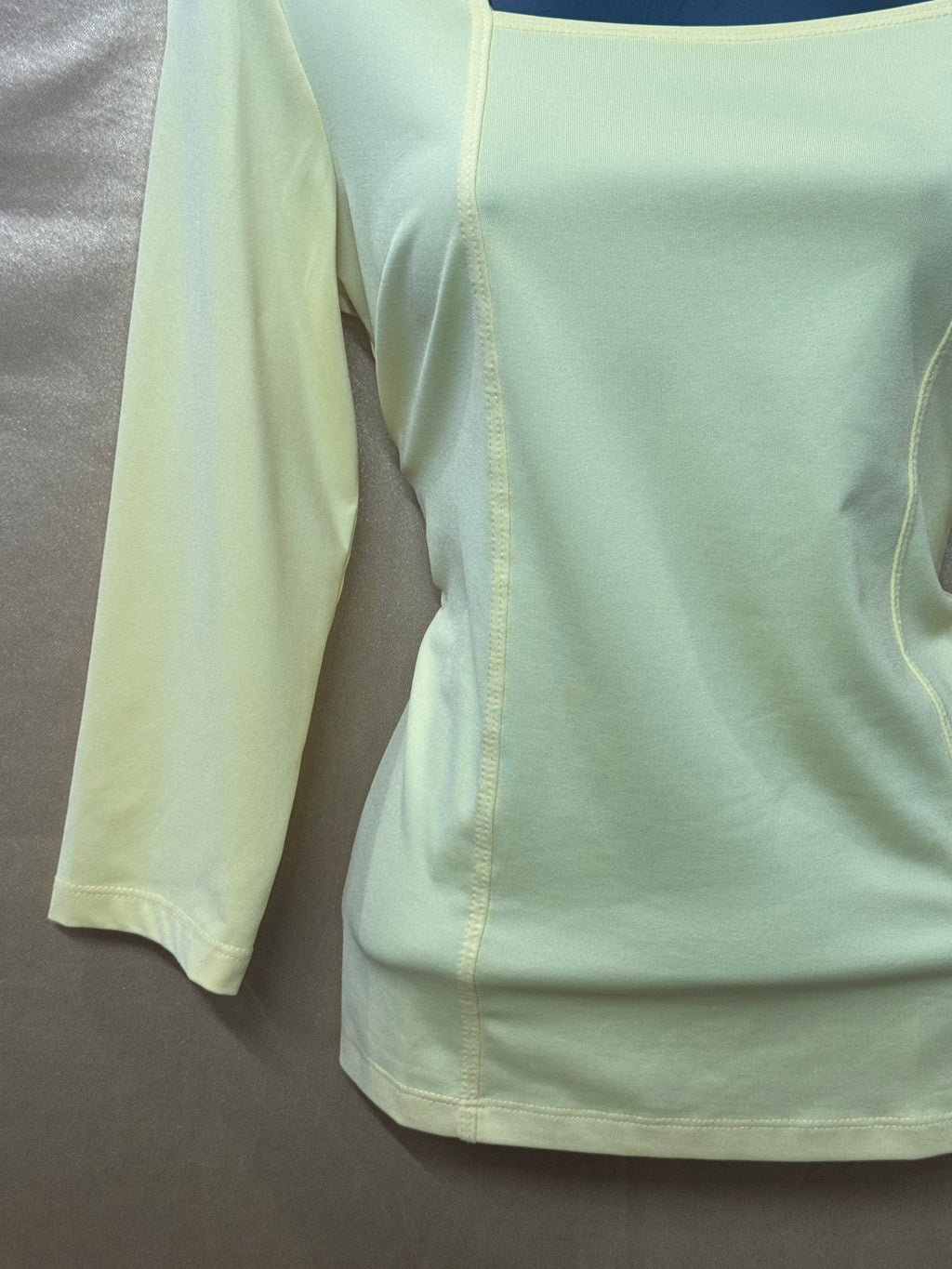 Susan Graver Liquid Knit Pale Yellow Square Neck 3/4 Sleeve Top - XS USA
