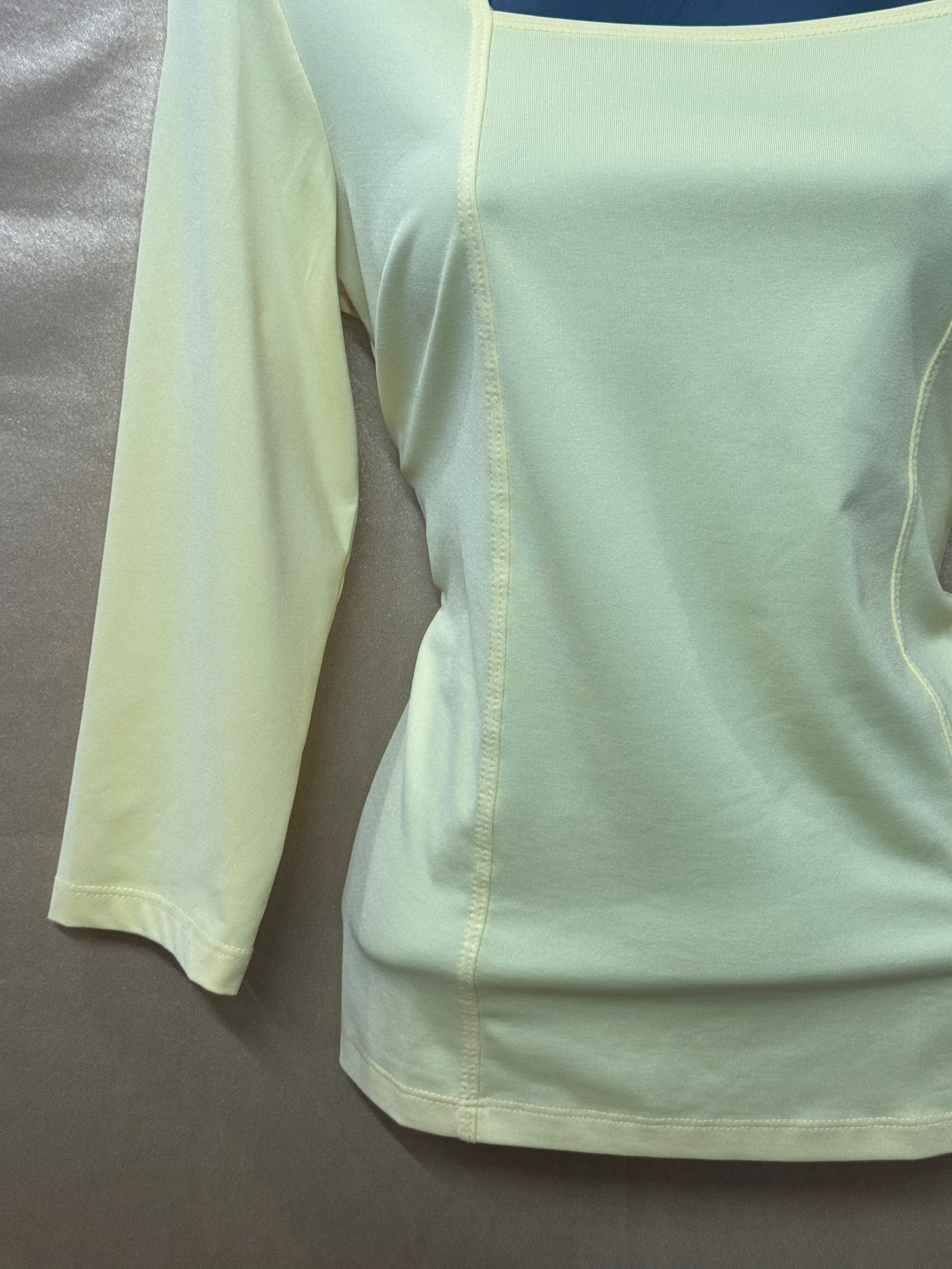 Susan Graver Liquid Knit Pale Yellow Square Neck 3/4 Sleeve Top - XS USA