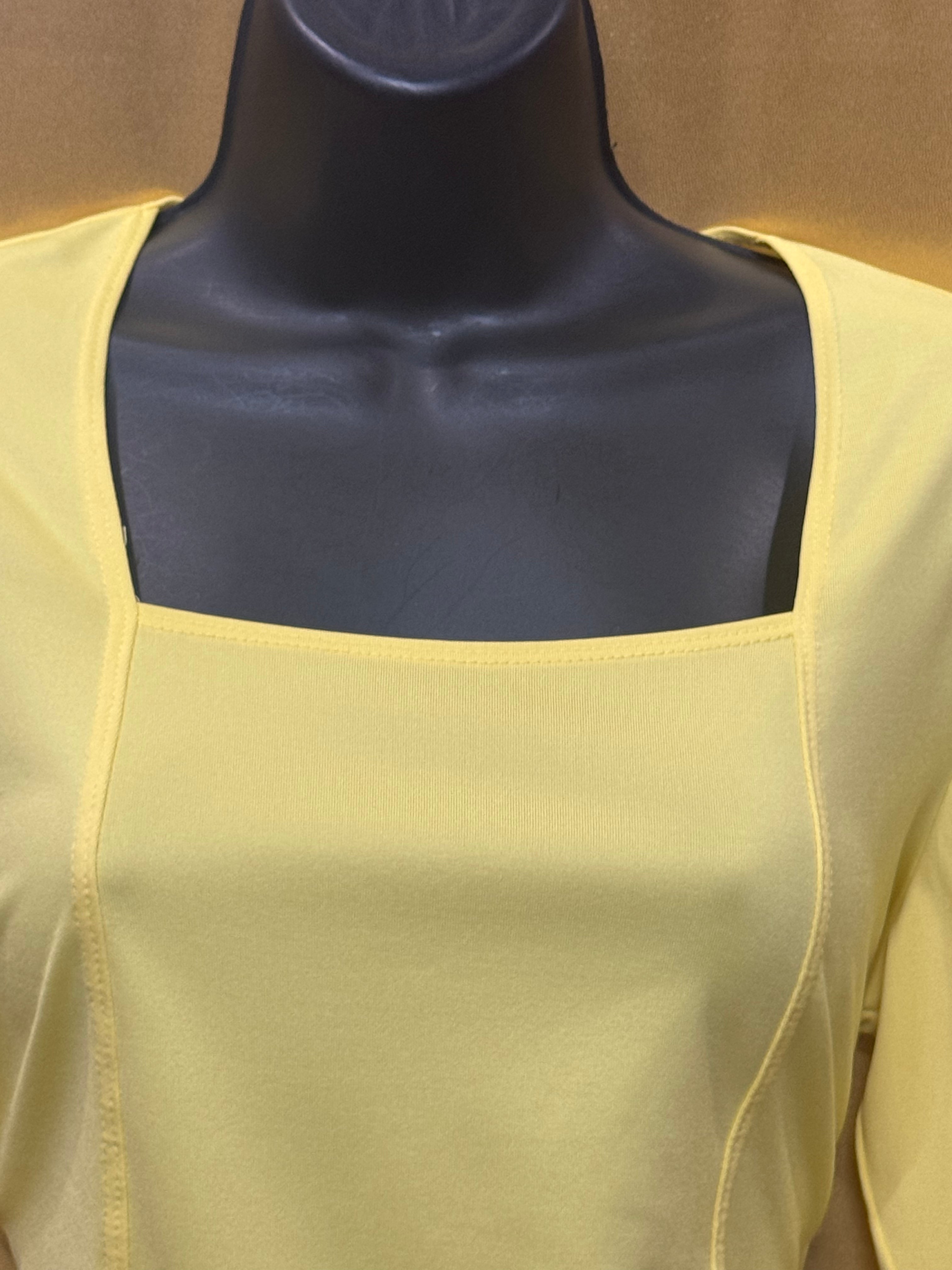 Susan Graver Liquid Knit Pale Yellow Square Neck 3/4 Sleeve Top - XS USA