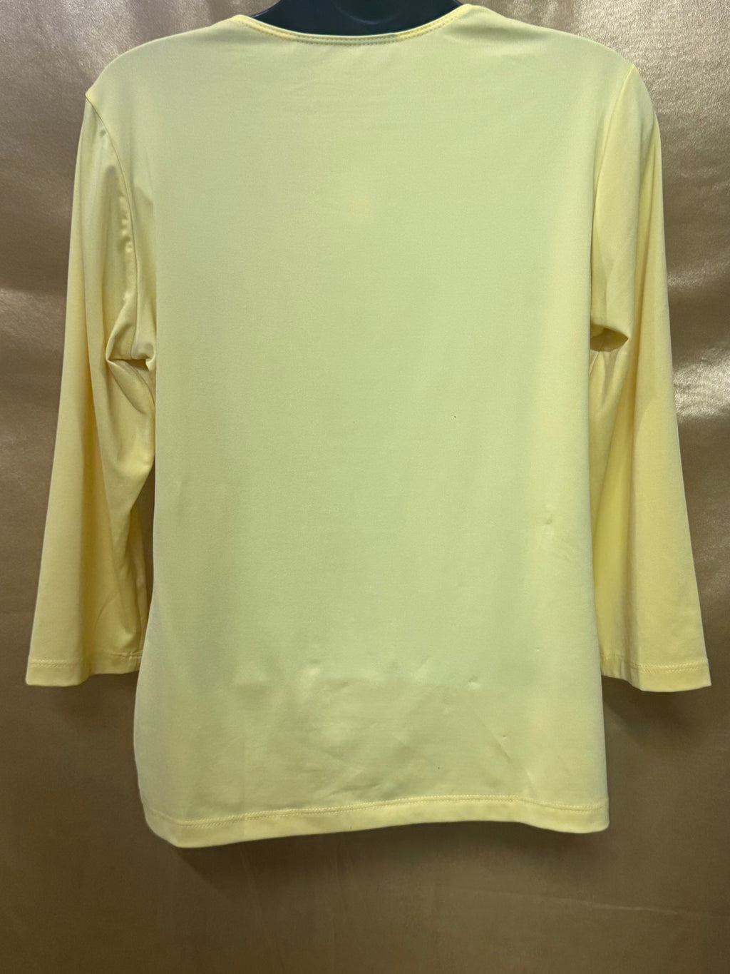 Susan Graver Liquid Knit Pale Yellow Square Neck 3/4 Sleeve Top - XS USA