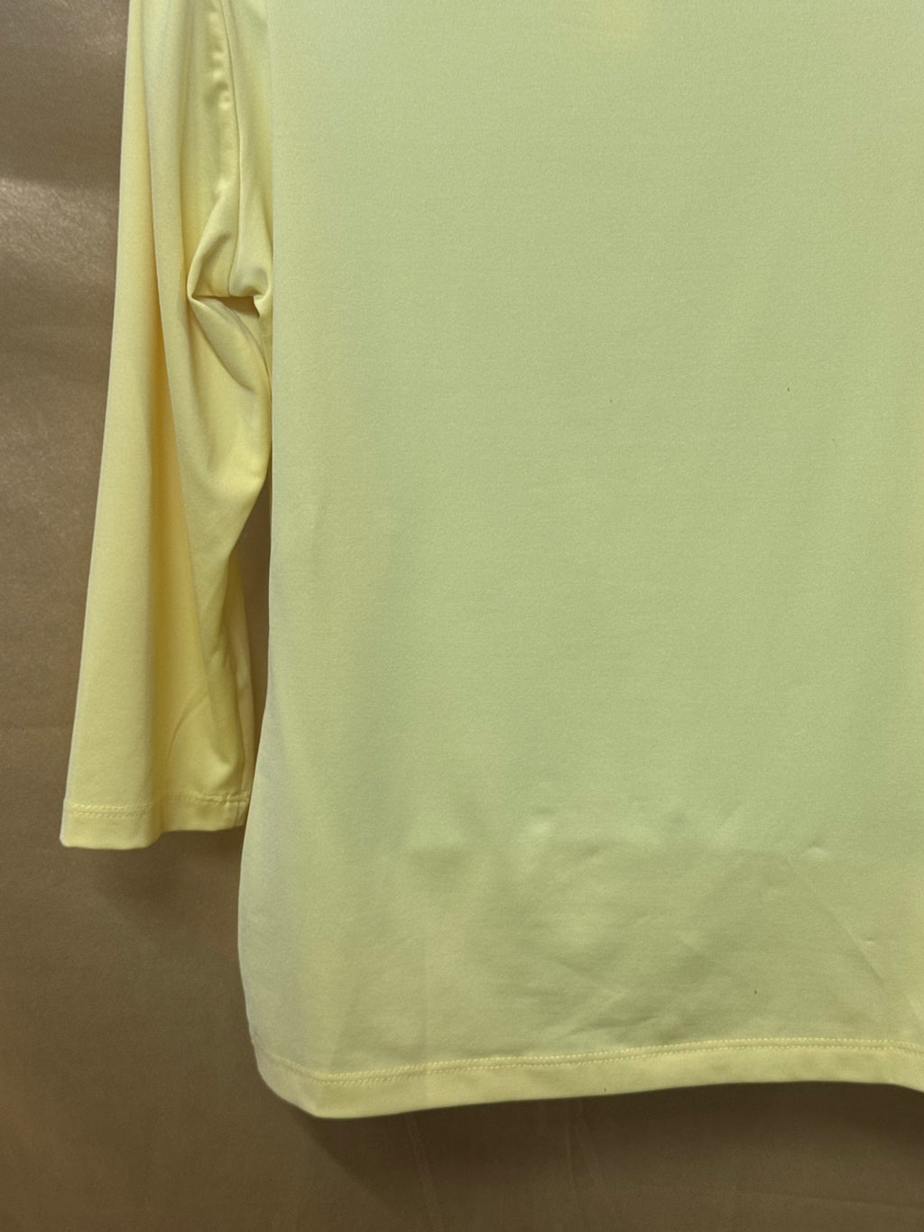 Susan Graver Liquid Knit Pale Yellow Square Neck 3/4 Sleeve Top - XS USA