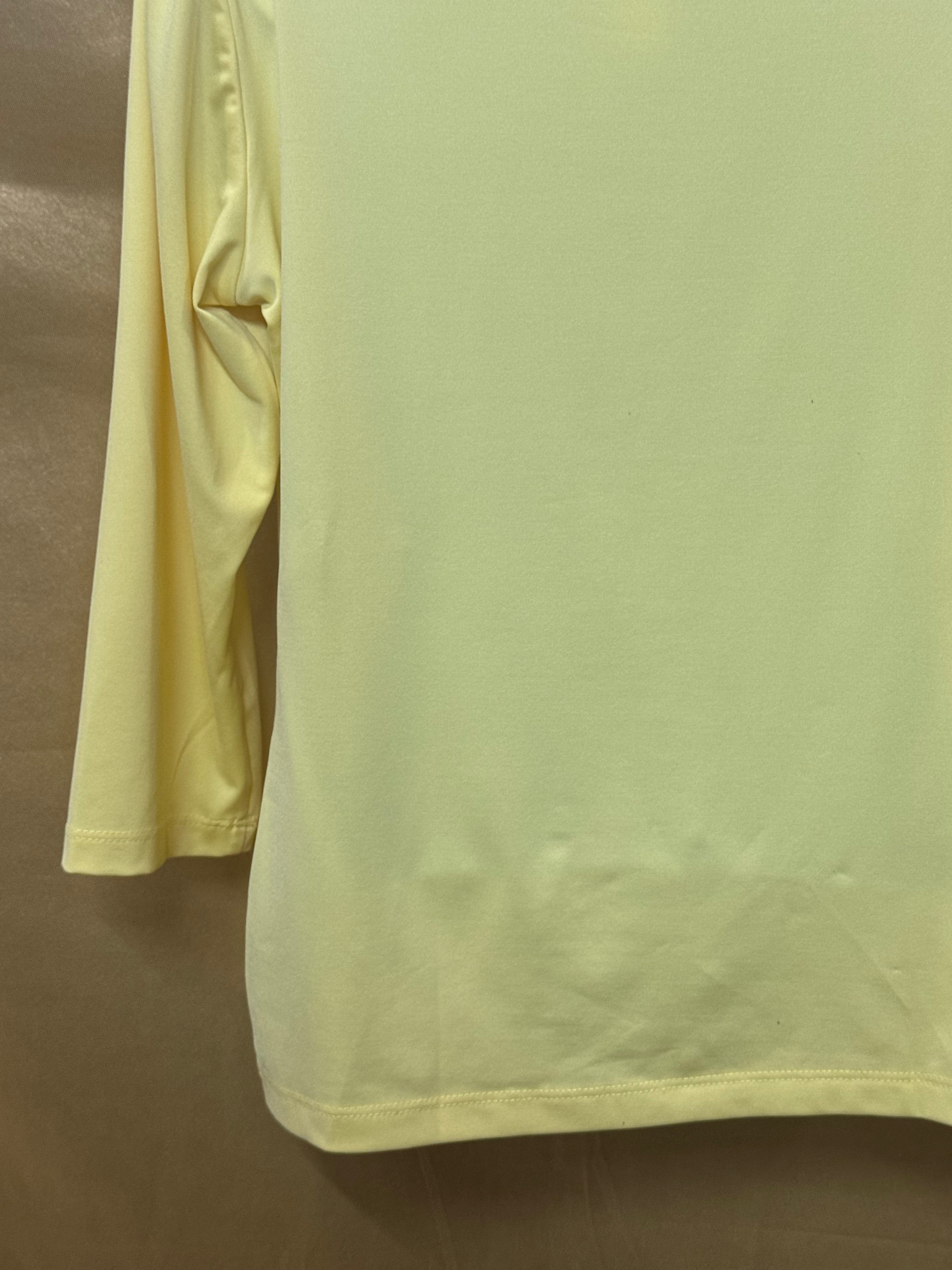 Susan Graver Liquid Knit Pale Yellow Square Neck 3/4 Sleeve Top - XS USA