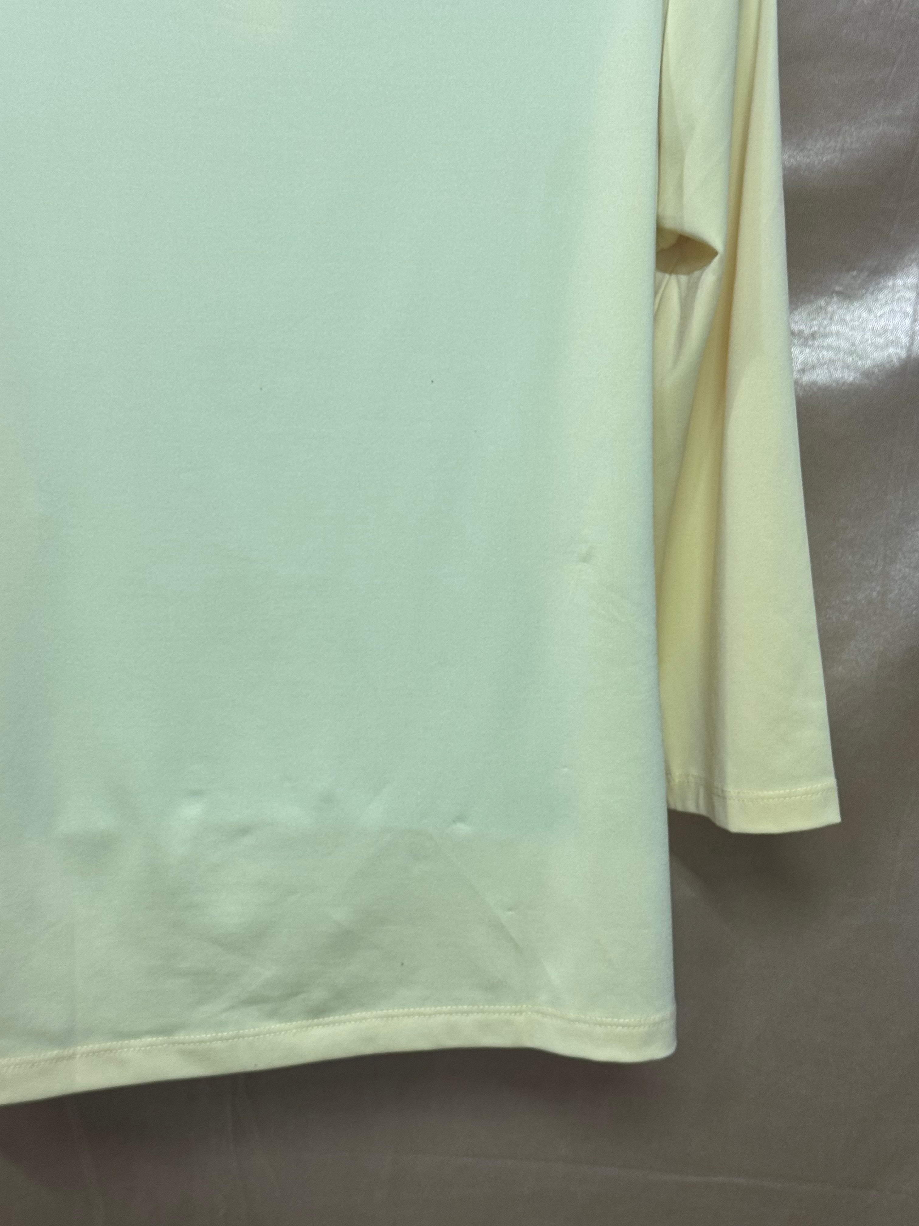 Susan Graver Liquid Knit Pale Yellow Square Neck 3/4 Sleeve Top - XS USA