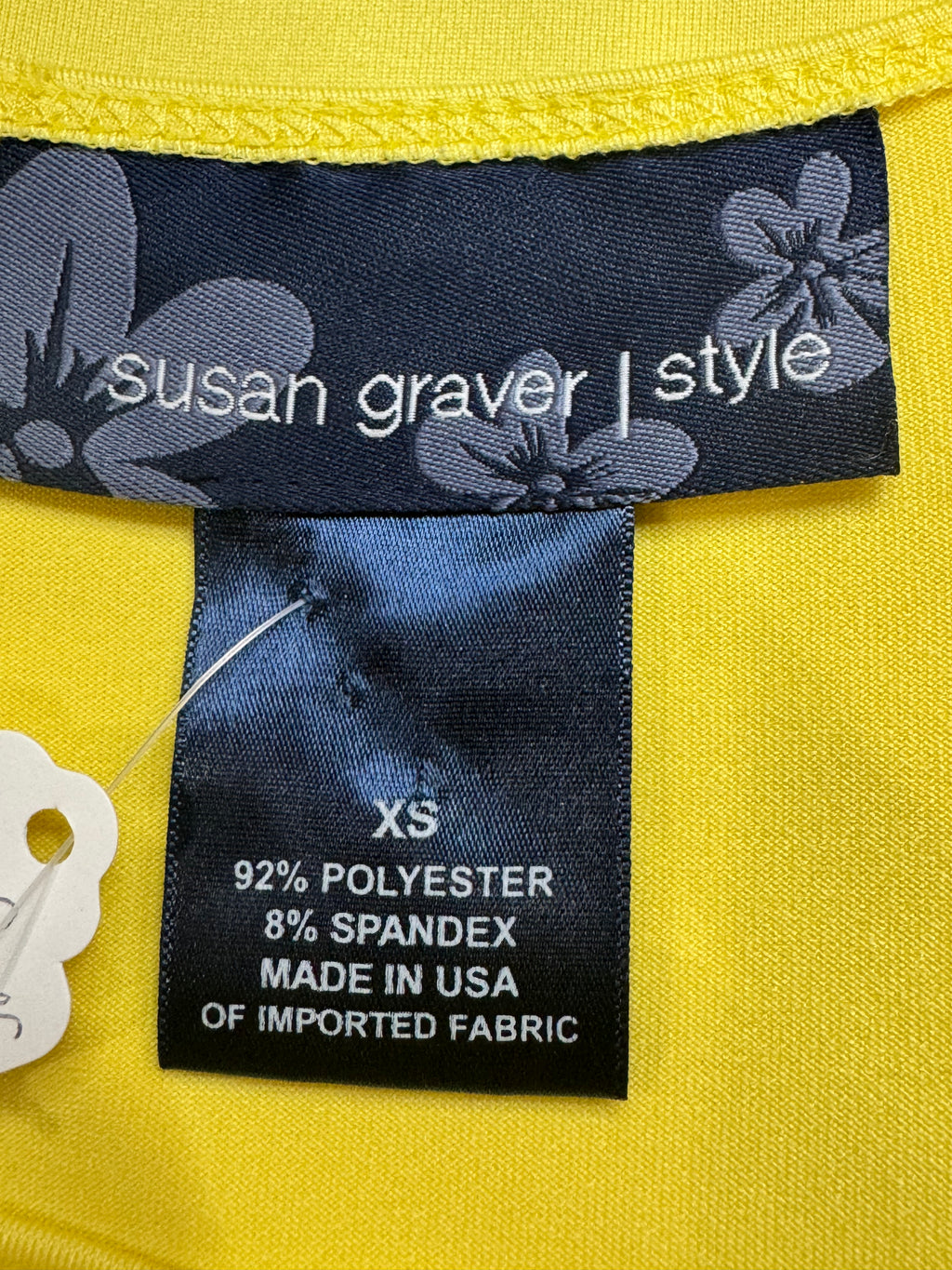 Susan Graver Liquid Knit Pale Yellow Square Neck 3/4 Sleeve Top - XS USA