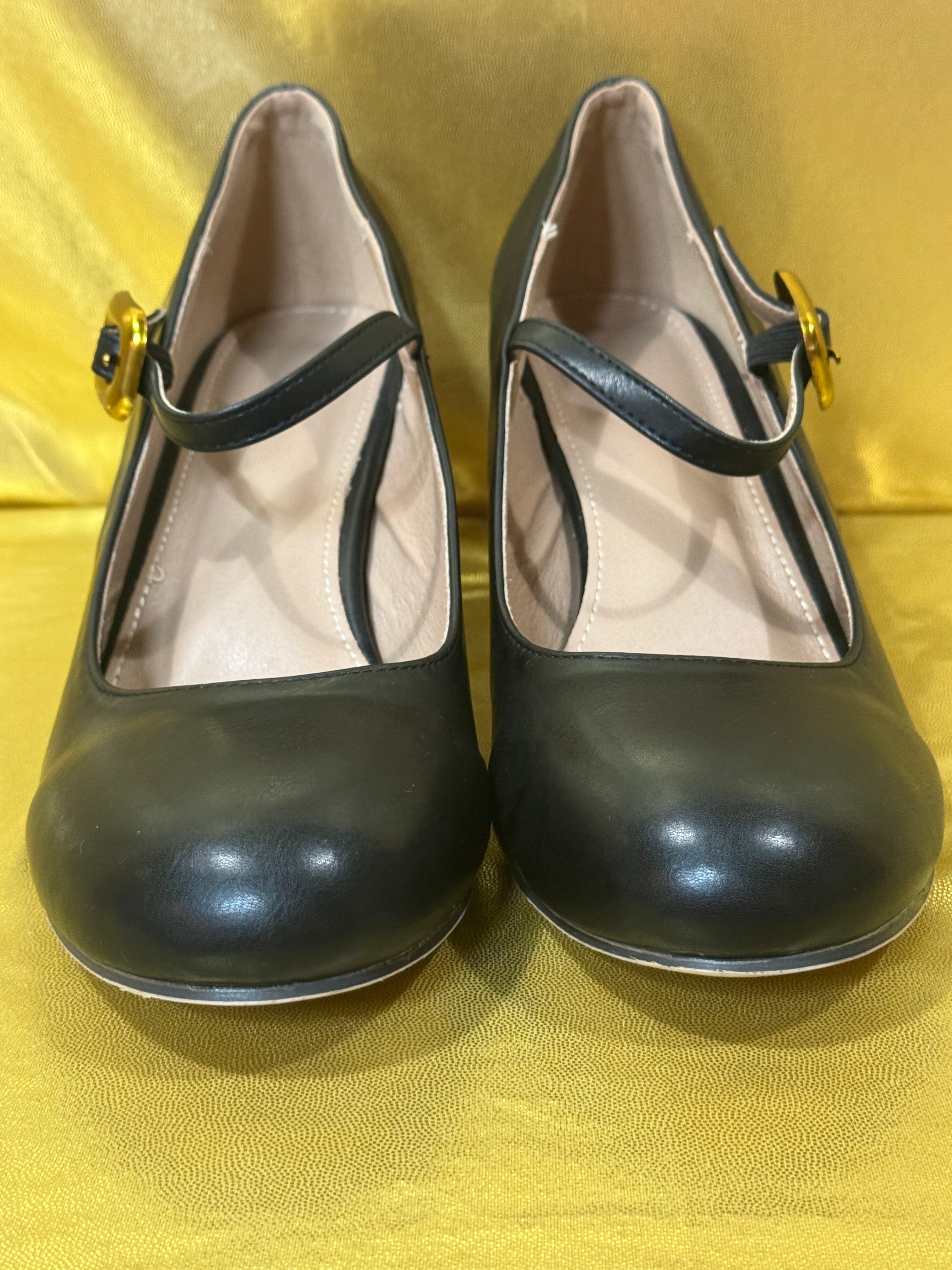 Vintage Style Black Mary Jane Block Heels — Size 42