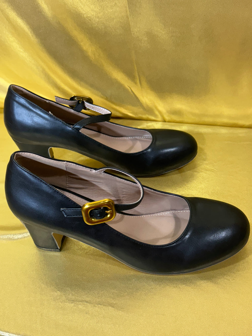 Vintage Style Black Mary Jane Block Heels — Size 42