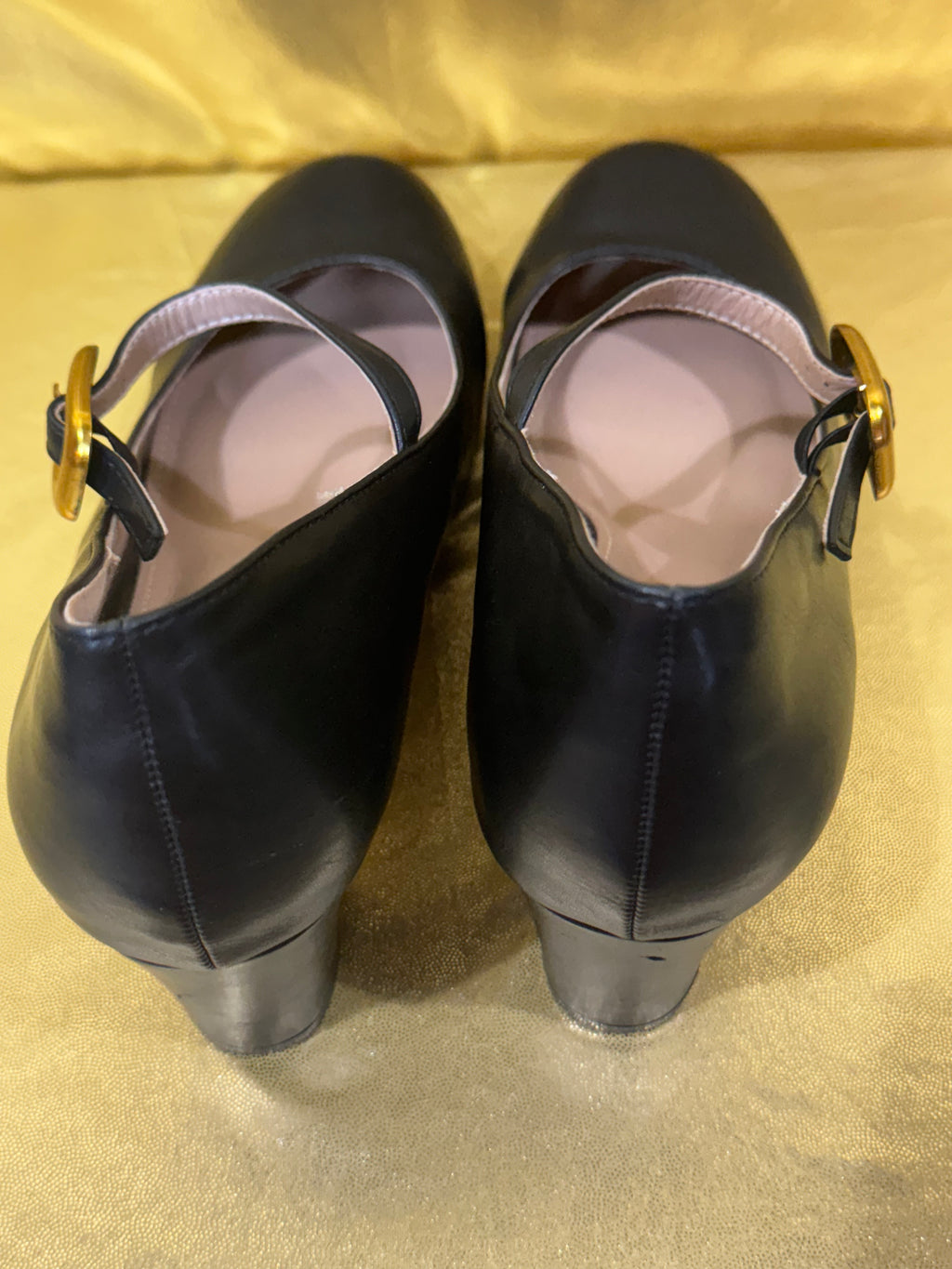 Vintage Style Black Mary Jane Block Heels — Size 42