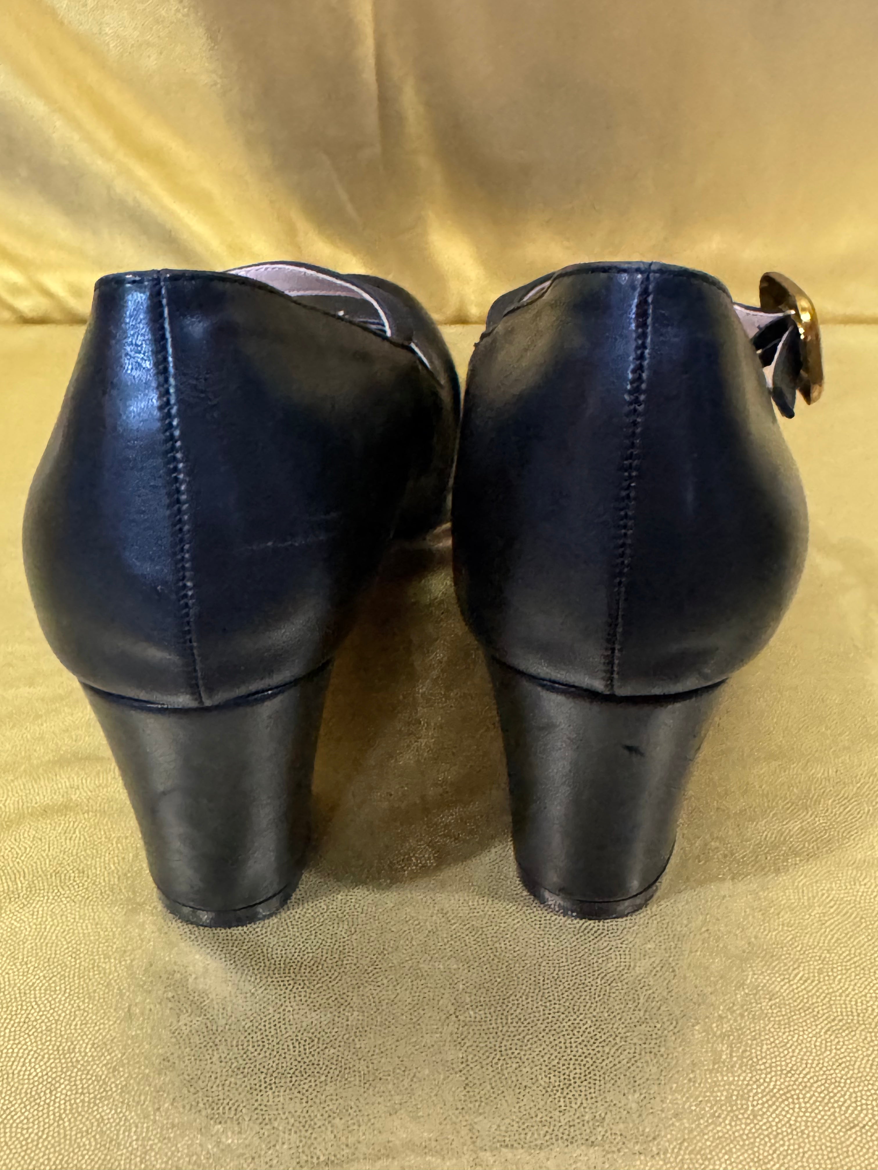 Vintage Style Black Mary Jane Block Heels — Size 42