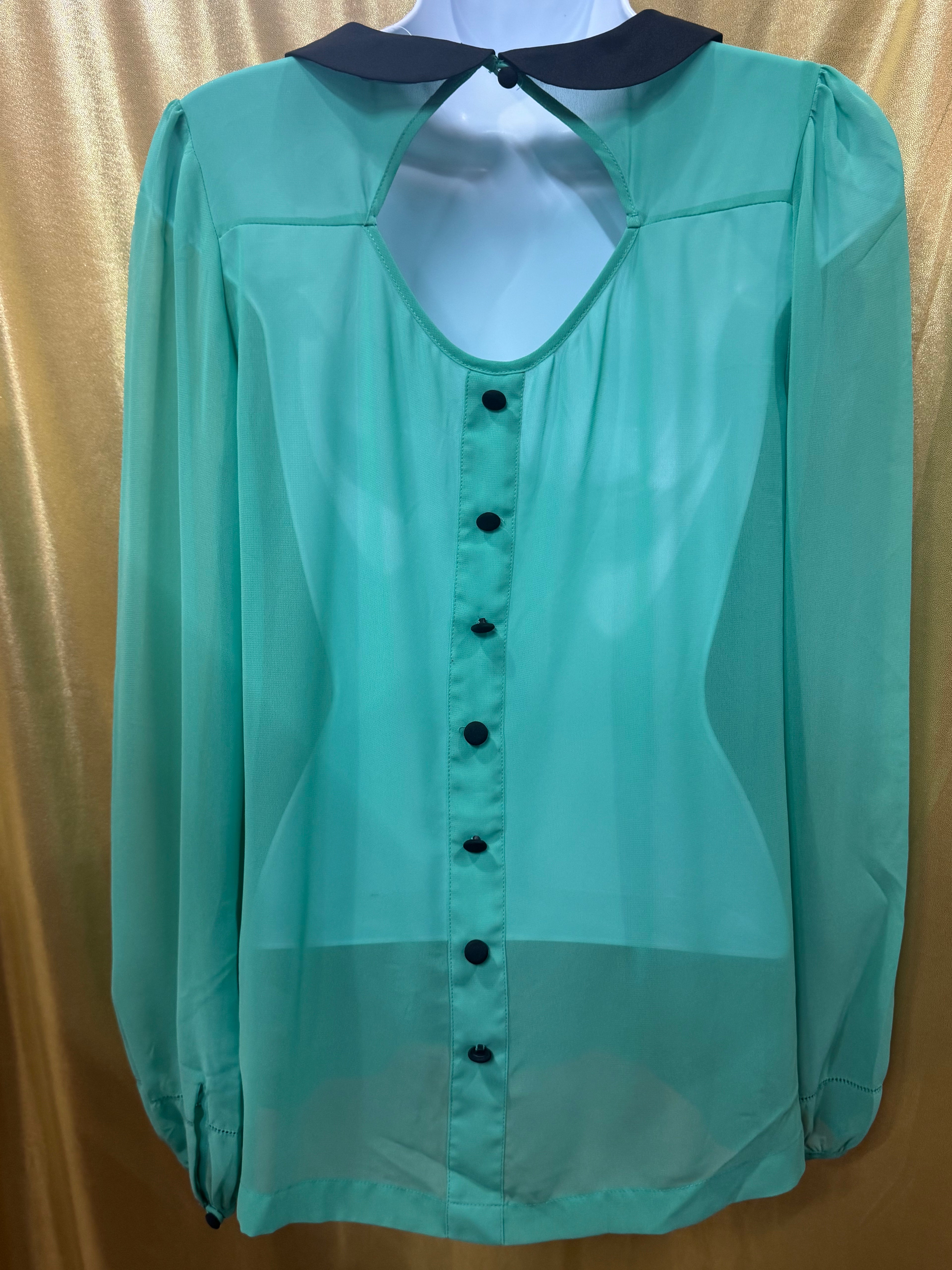 Vintage-Vibe Green Chiffon Long Sleeve Blouse by Allen B. Size XS