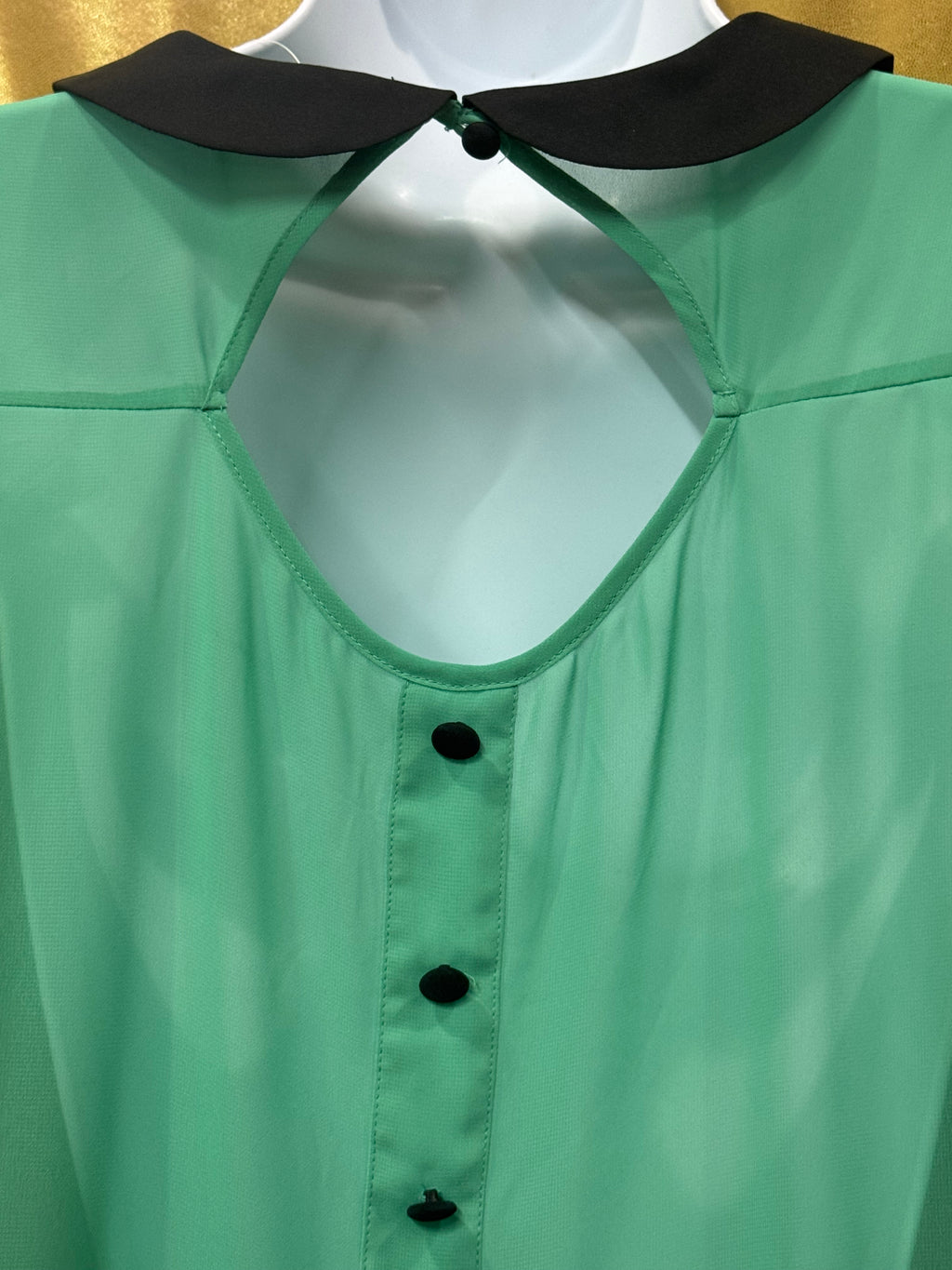 Vintage-Vibe Green Chiffon Long Sleeve Blouse by Allen B. Size XS