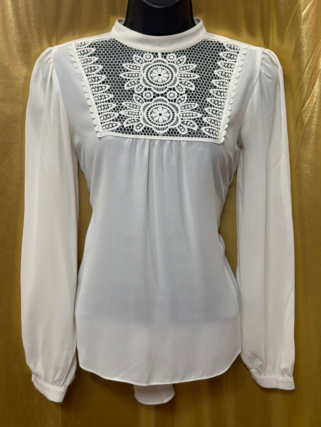 Express Ivory Lace Yoke Mock Neck Blouse XS