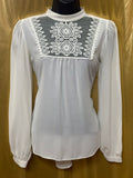 Express Ivory Lace Yoke Mock Neck Blouse XS