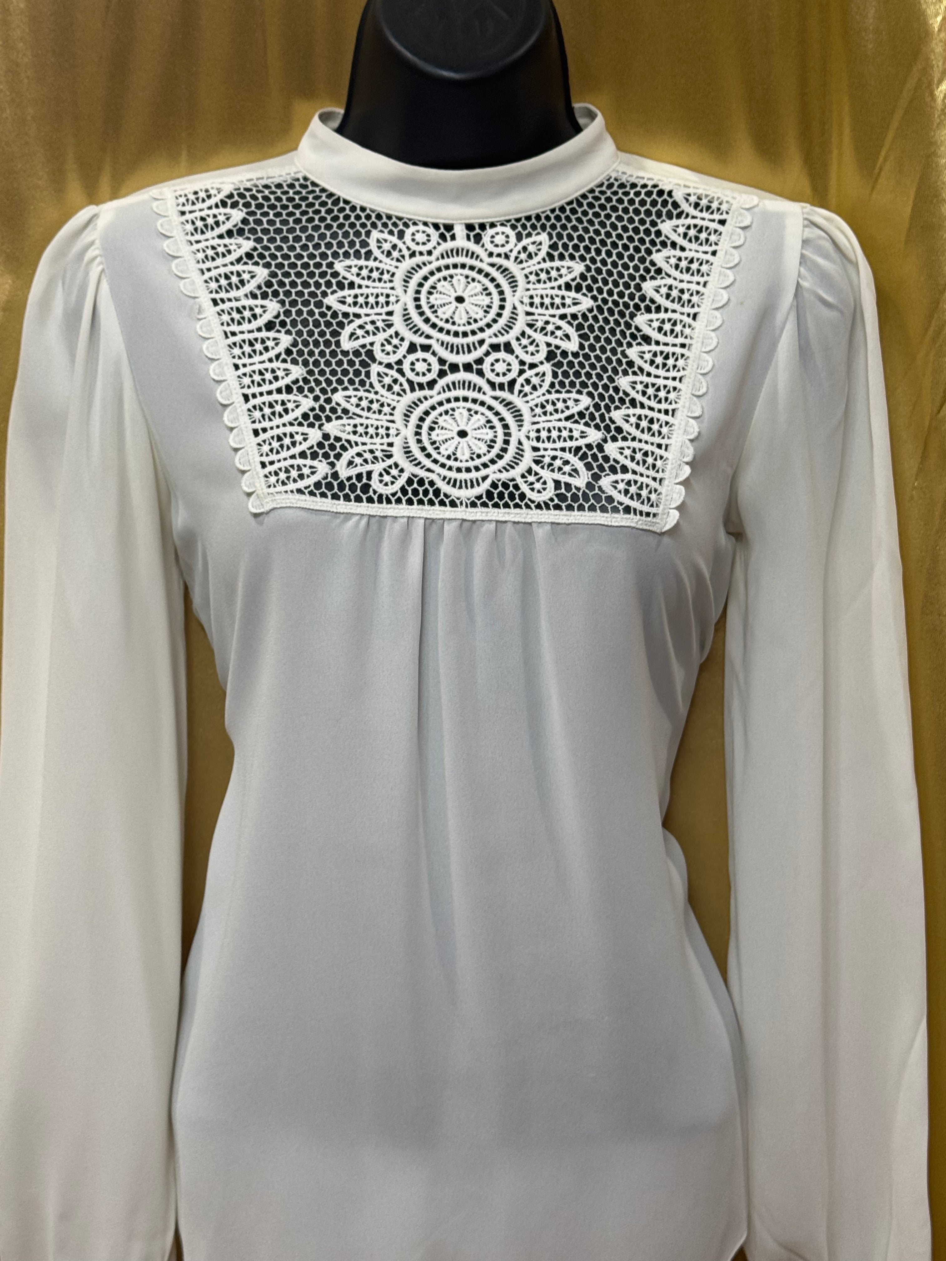 Express Ivory Lace Yoke Mock Neck Blouse XS