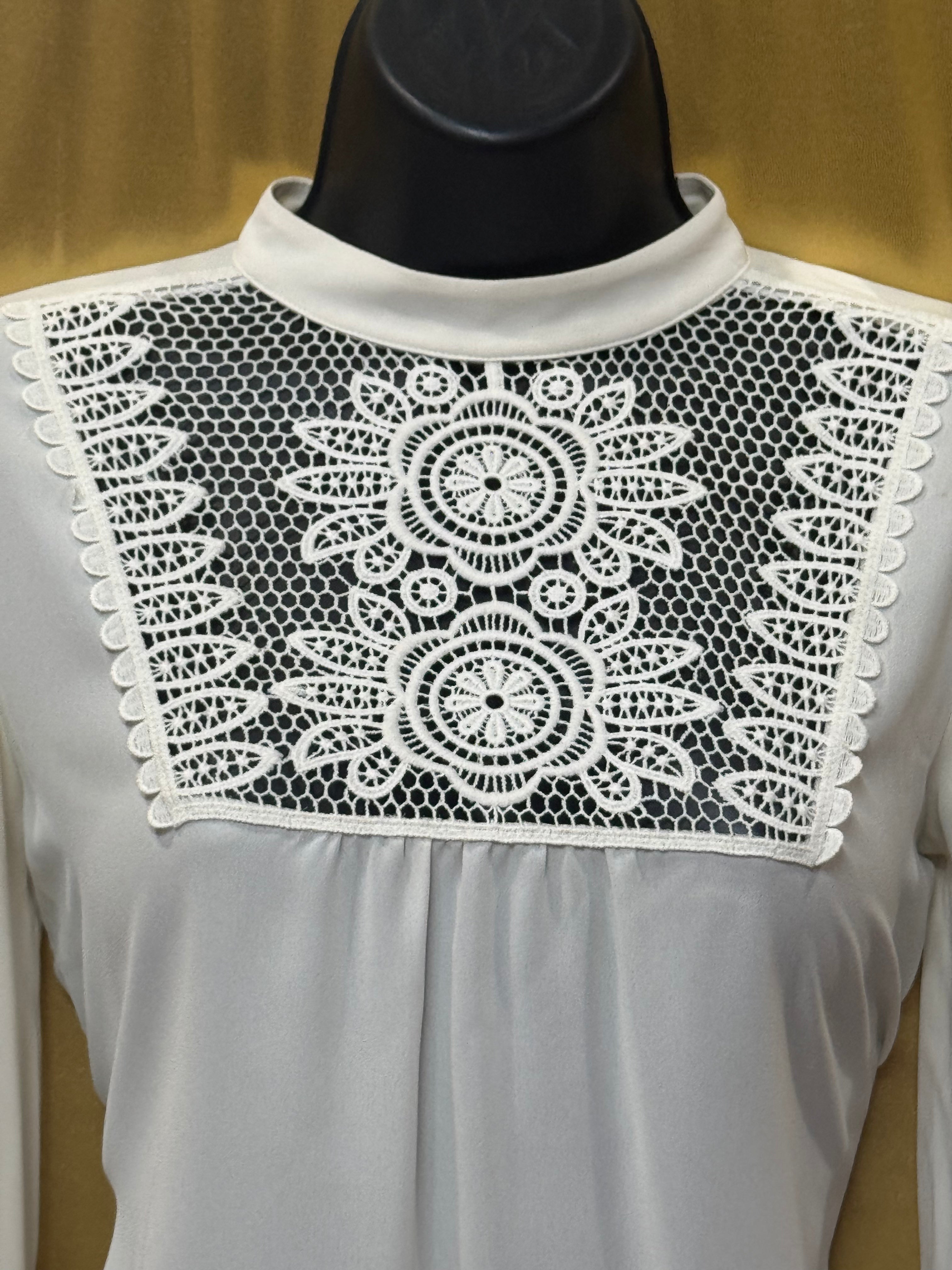 Express Ivory Lace Yoke Mock Neck Blouse XS