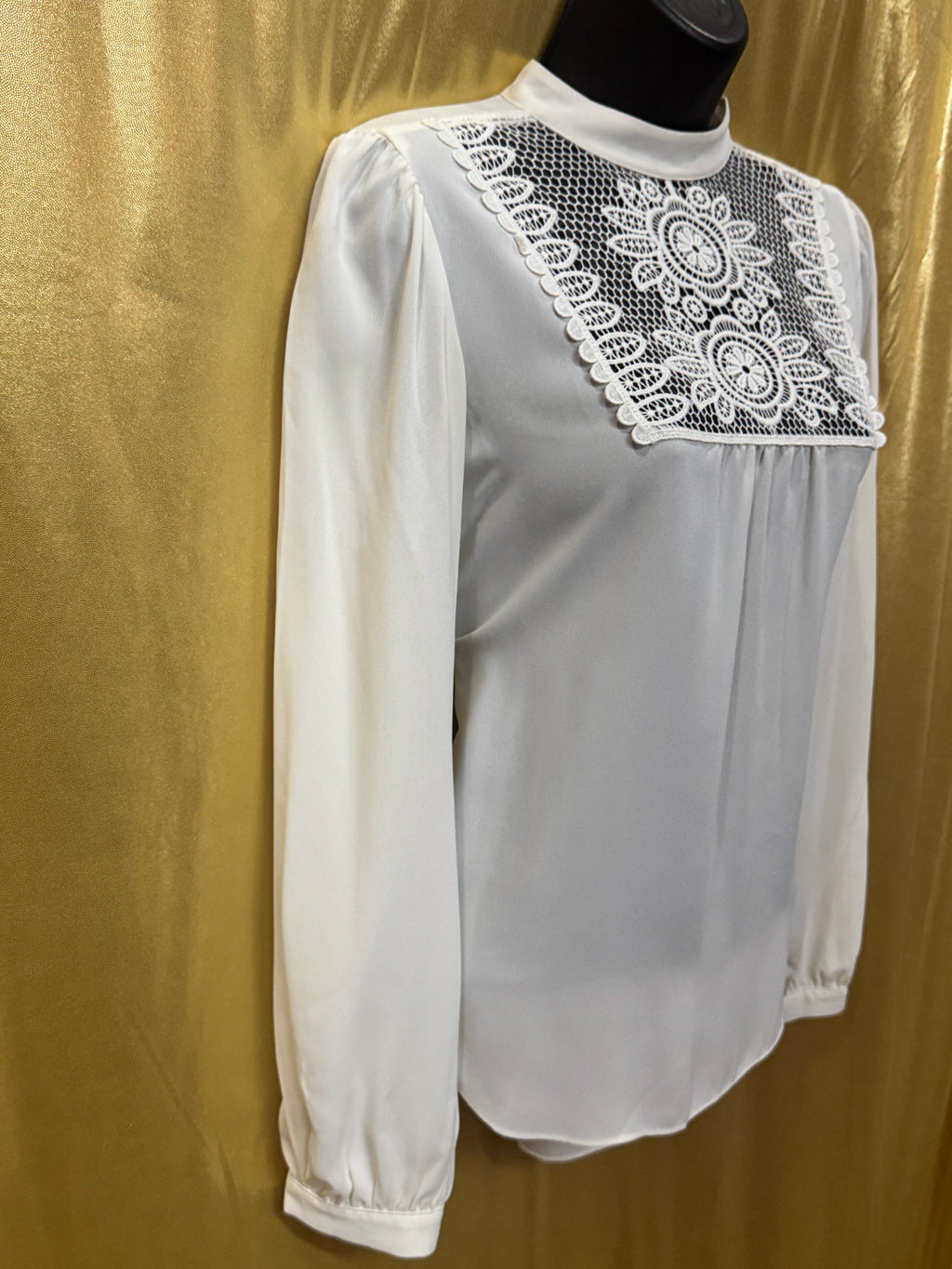 Express Ivory Lace Yoke Mock Neck Blouse XS