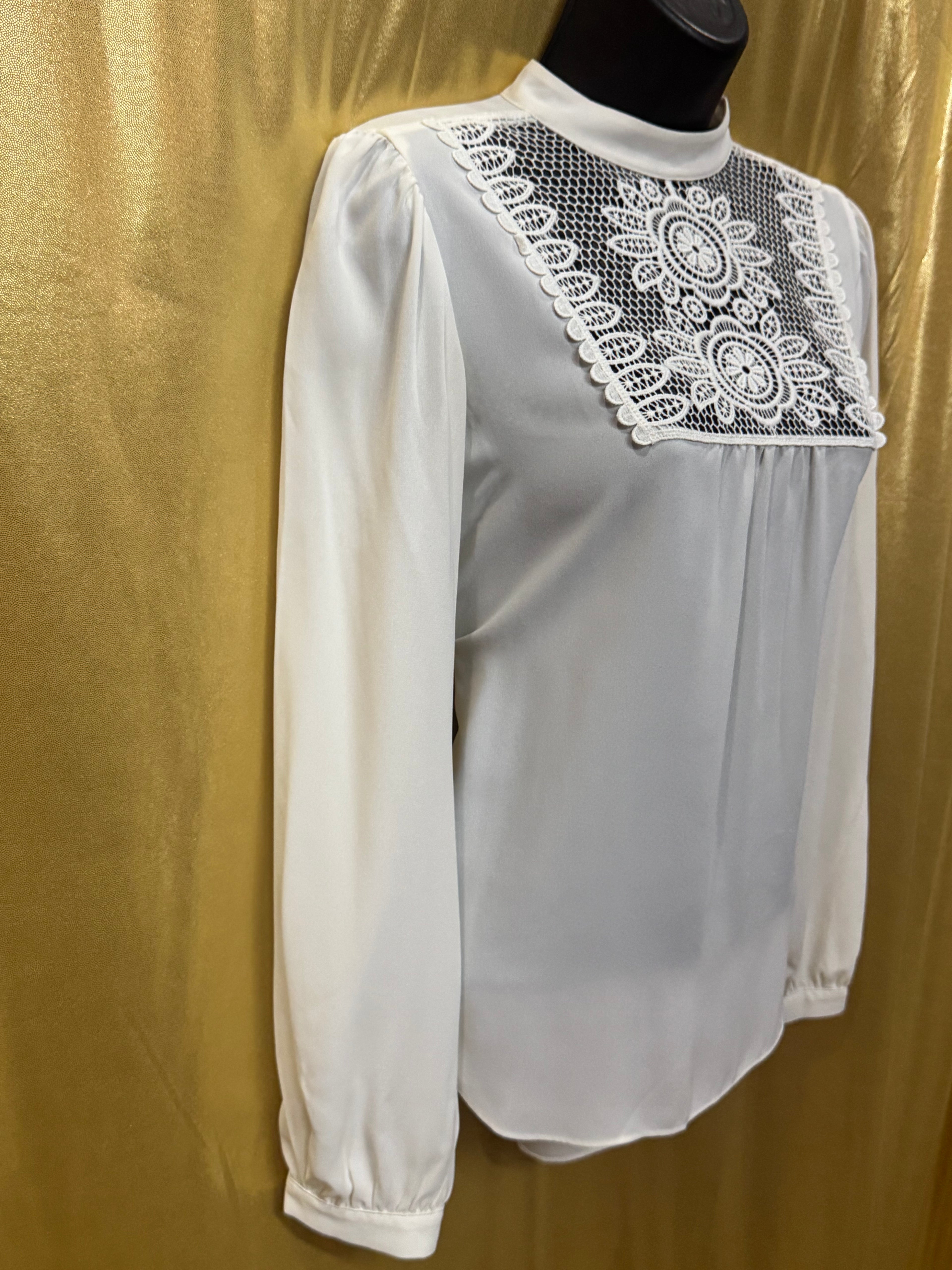 Express Ivory Lace Yoke Mock Neck Blouse XS