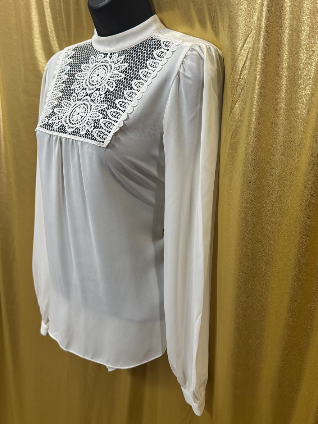 Express Ivory Lace Yoke Mock Neck Blouse XS