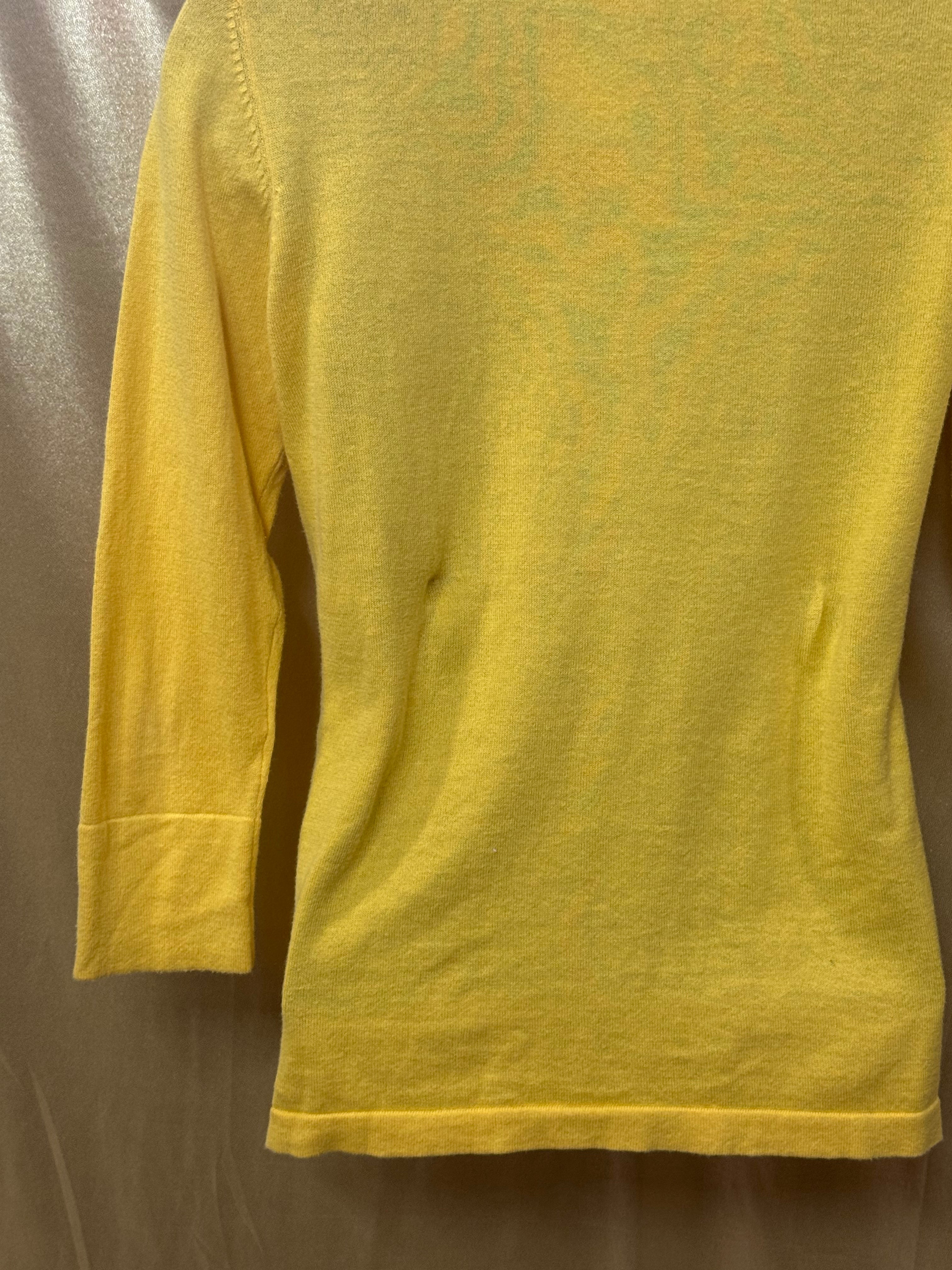 The Limited Yellow V-Neck Knit Cardigan Sweater Silver Metallic Trim Size XS
