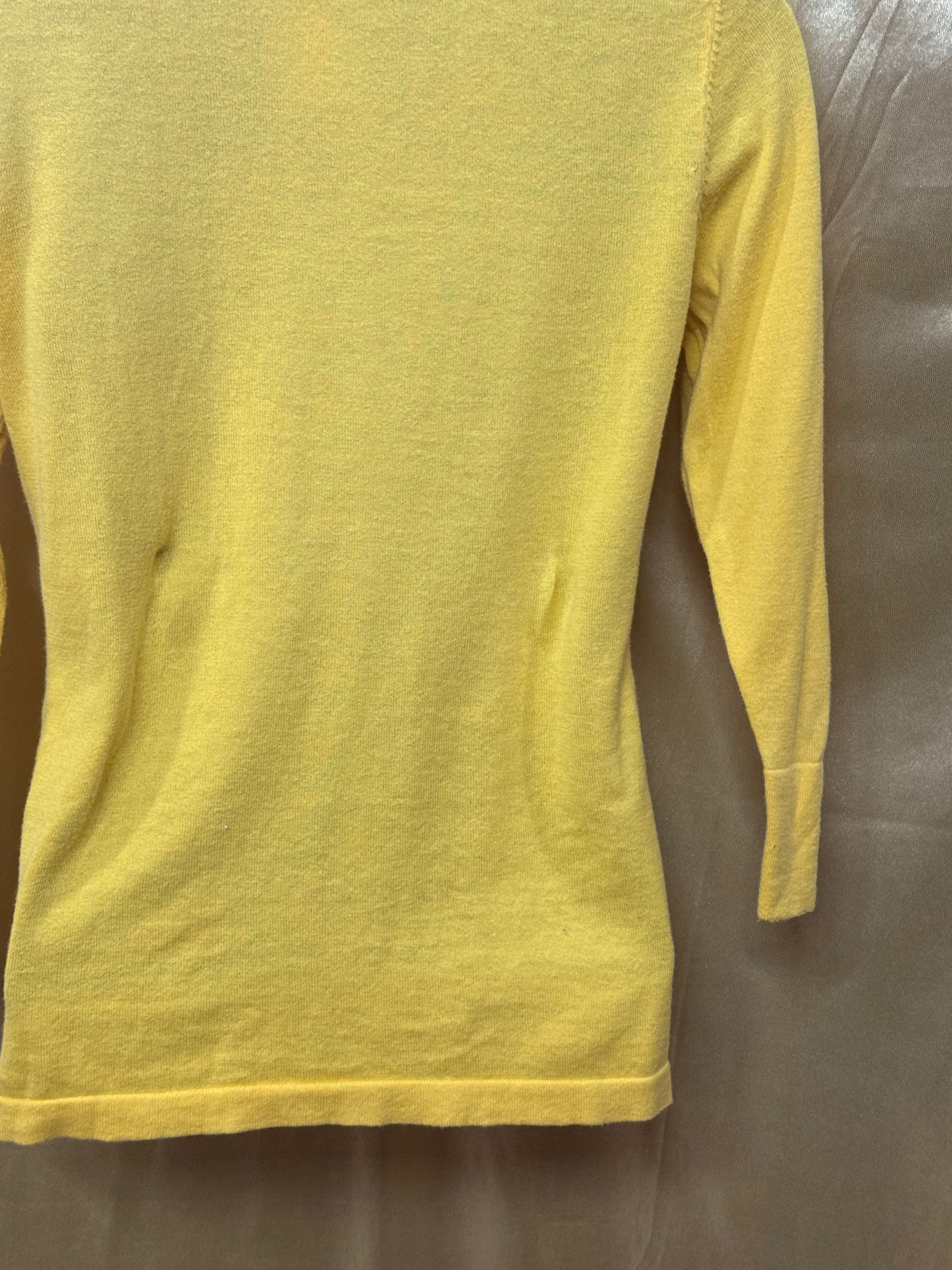 The Limited Yellow V-Neck Knit Cardigan Sweater Silver Metallic Trim Size XS