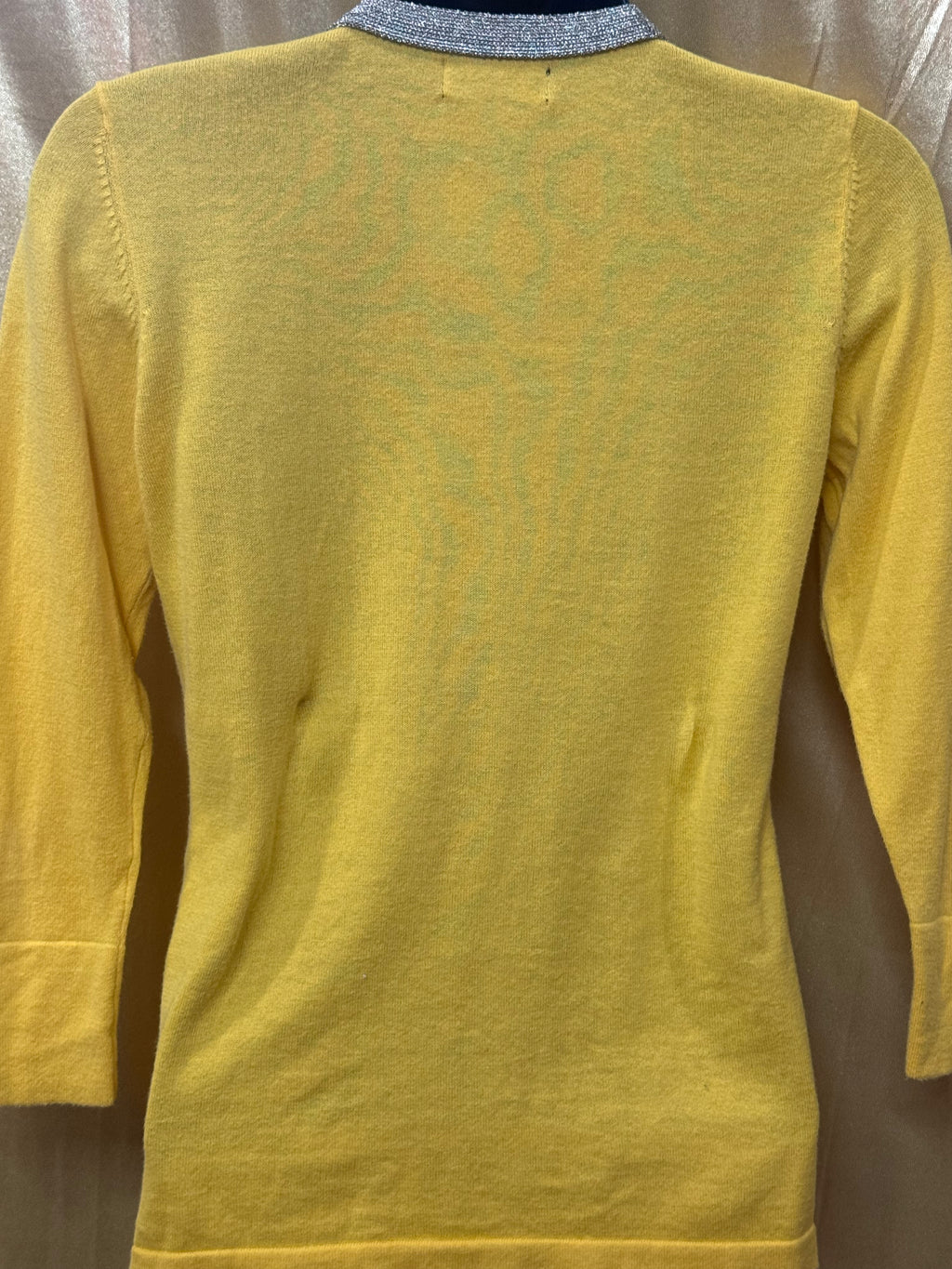 The Limited Yellow V-Neck Knit Cardigan Sweater Silver Metallic Trim Size XS