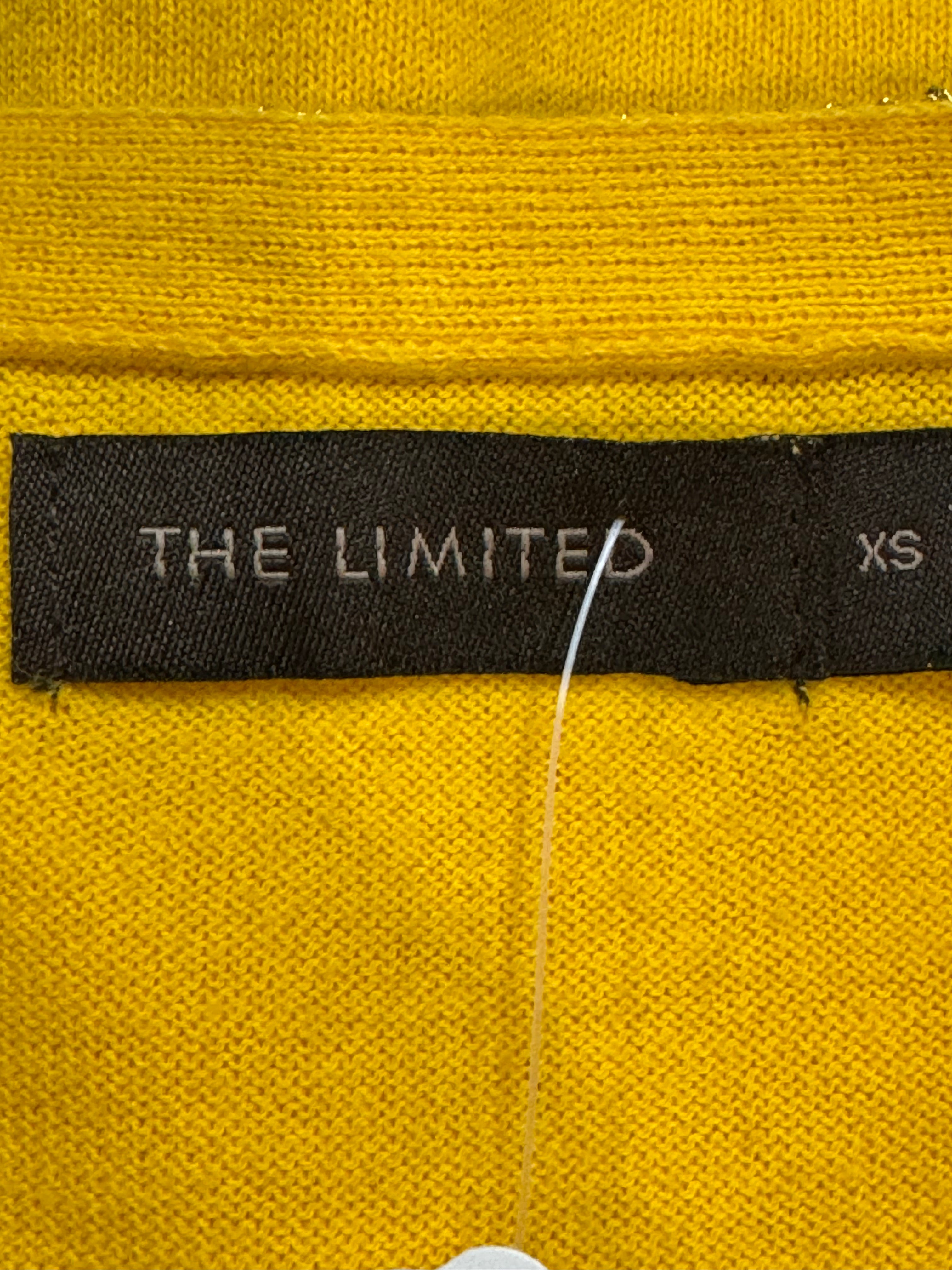The Limited Yellow V-Neck Knit Cardigan Sweater Silver Metallic Trim Size XS