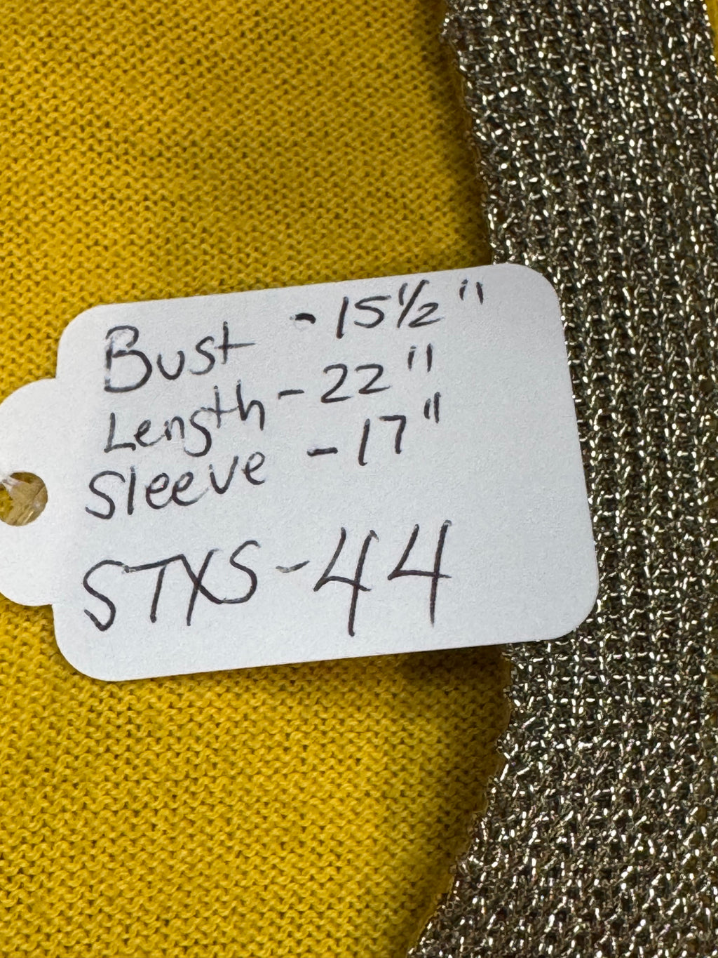 The Limited Yellow V-Neck Knit Cardigan Sweater Silver Metallic Trim Size XS