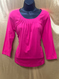 Lands' End Women's Pleated Neckline Top - Size XS Pink 3/4 Sleeve Cotton Modal Blend