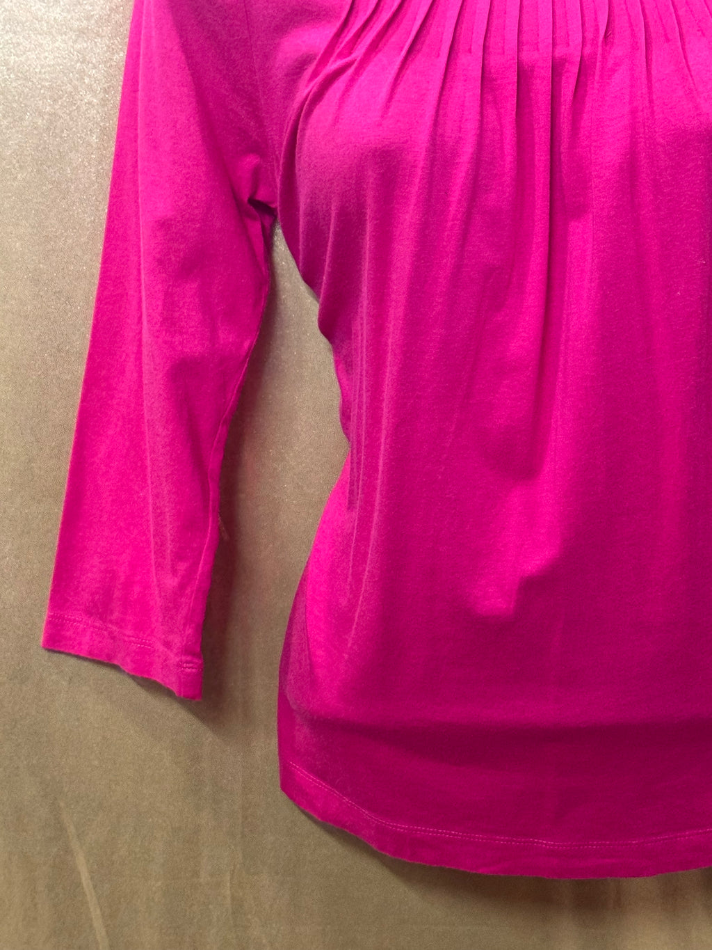 Lands' End Women's Pleated Neckline Top - Size XS Pink 3/4 Sleeve Cotton Modal Blend