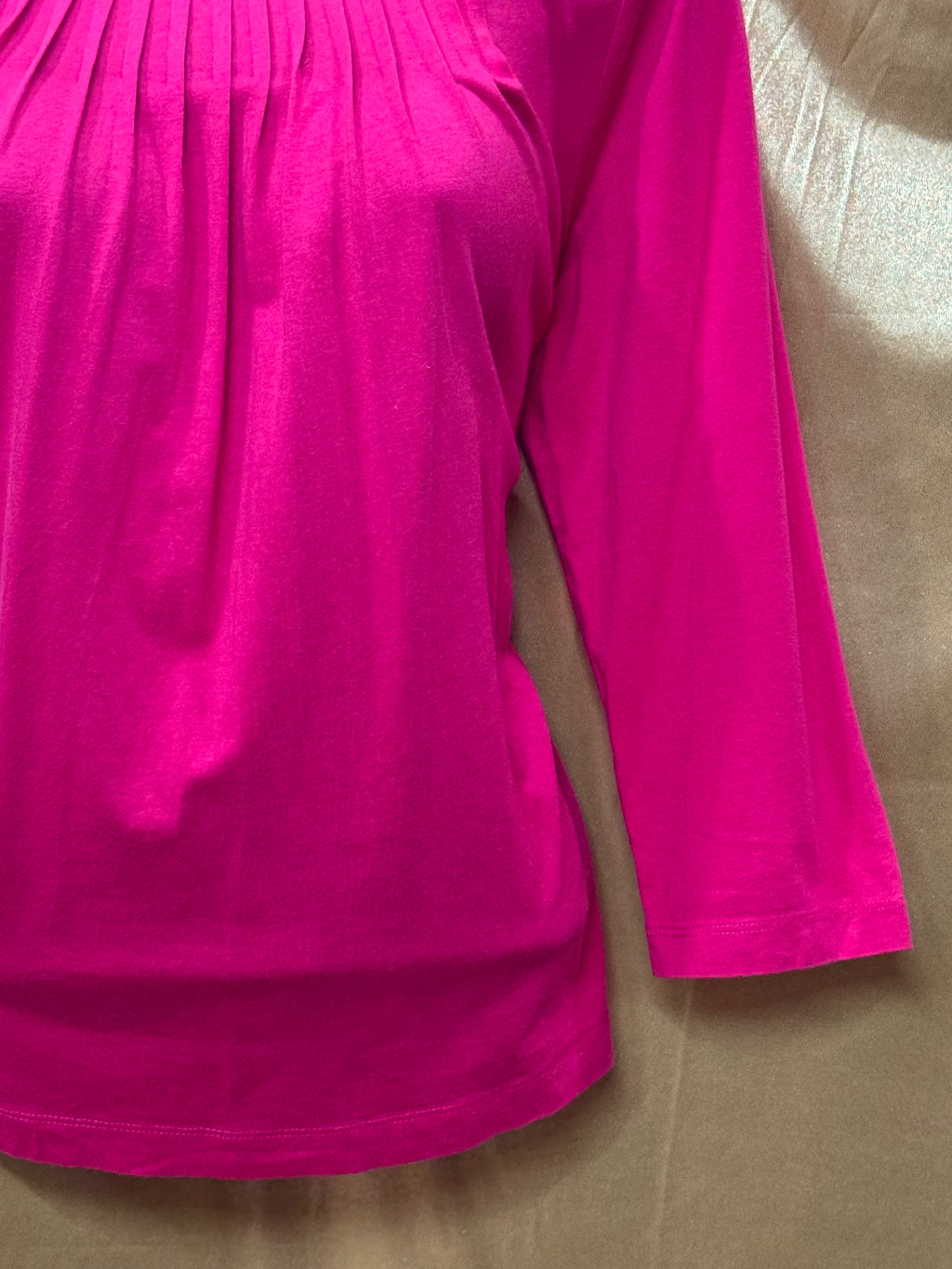 Lands' End Women's Pleated Neckline Top - Size XS Pink 3/4 Sleeve Cotton Modal Blend