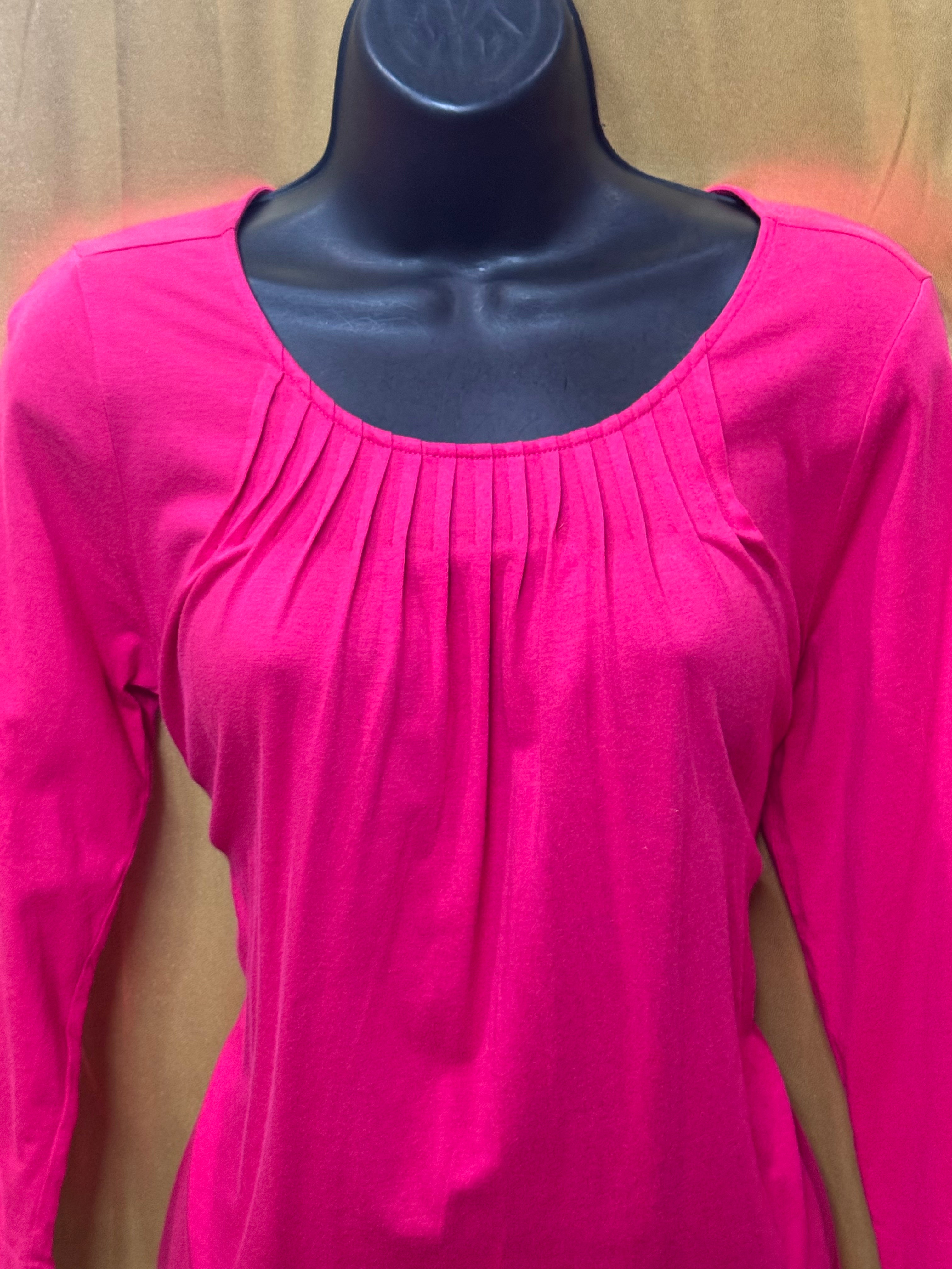 Lands' End Women's Pleated Neckline Top - Size XS Pink 3/4 Sleeve Cotton Modal Blend