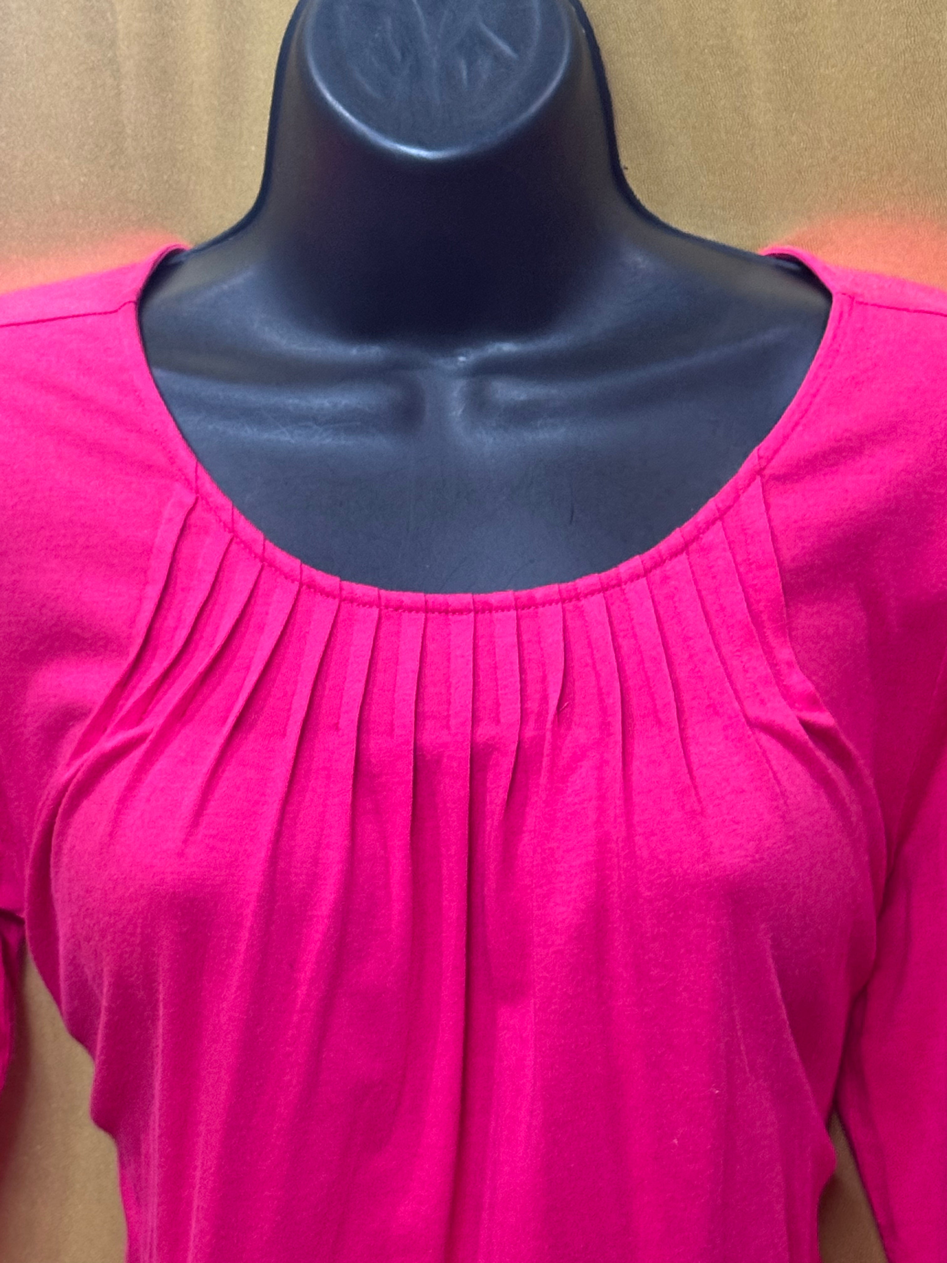 Lands' End Women's Pleated Neckline Top - Size XS Pink 3/4 Sleeve Cotton Modal Blend