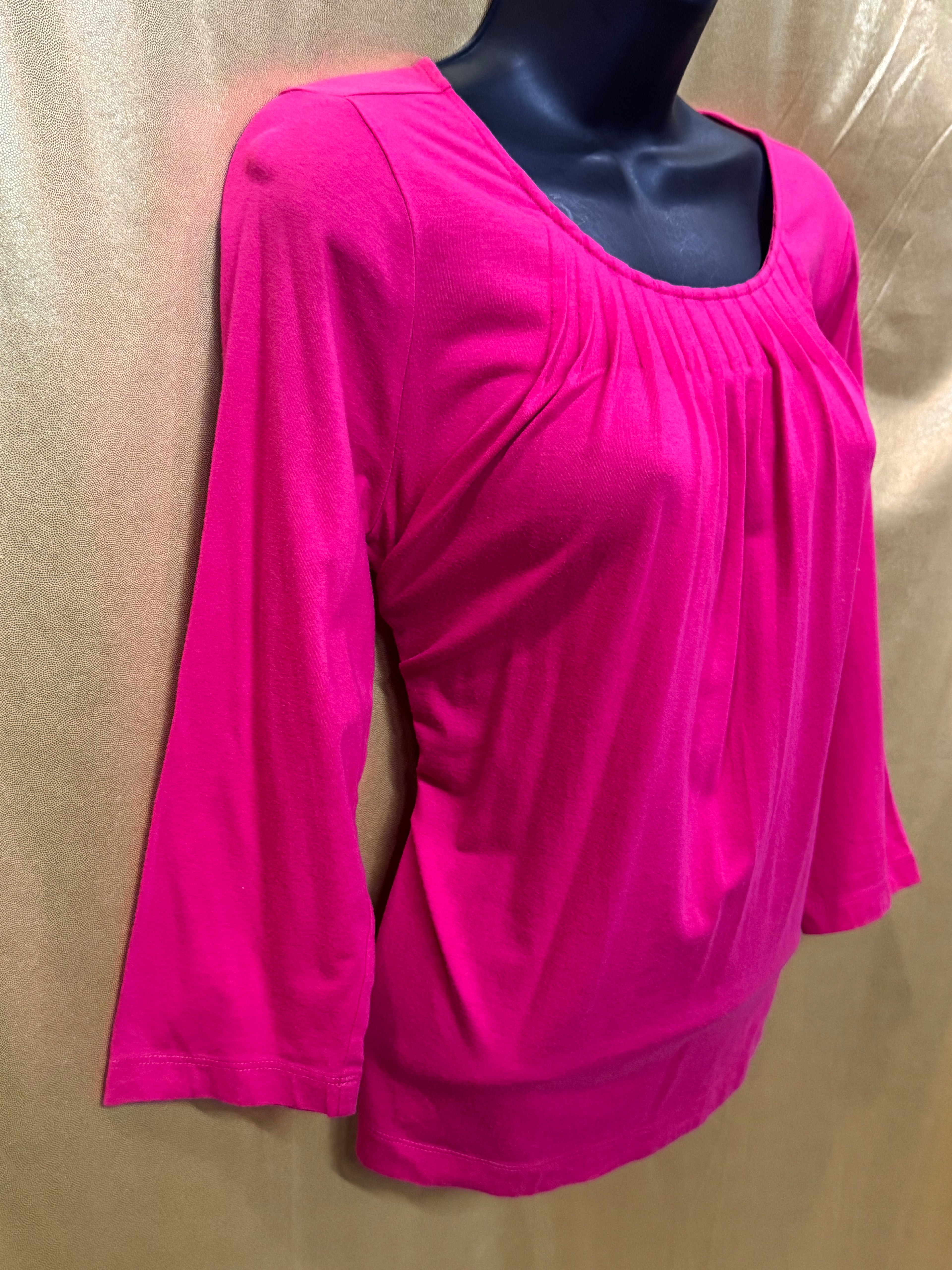 Lands' End Women's Pleated Neckline Top - Size XS Pink 3/4 Sleeve Cotton Modal Blend