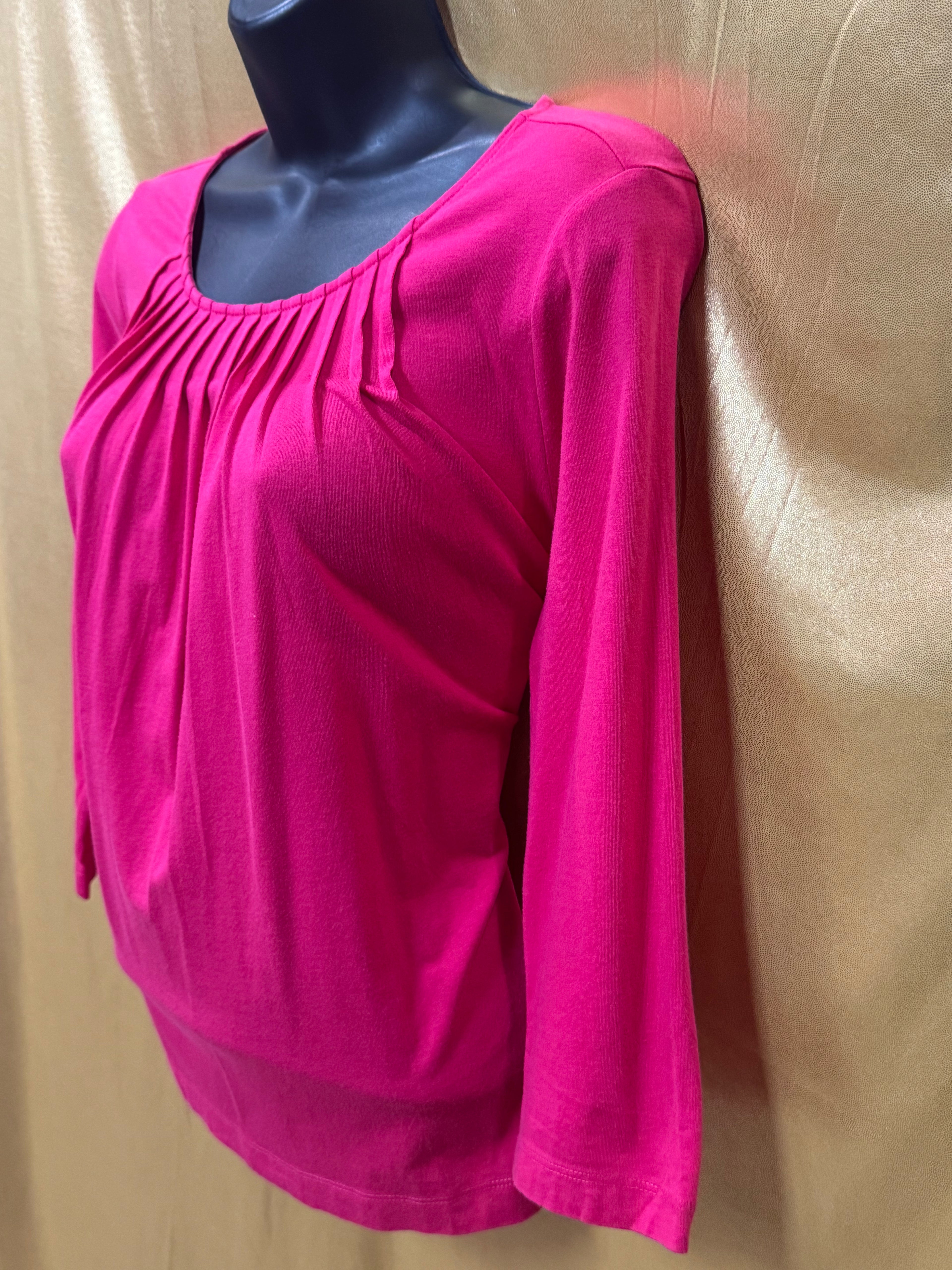 Lands' End Women's Pleated Neckline Top - Size XS Pink 3/4 Sleeve Cotton Modal Blend