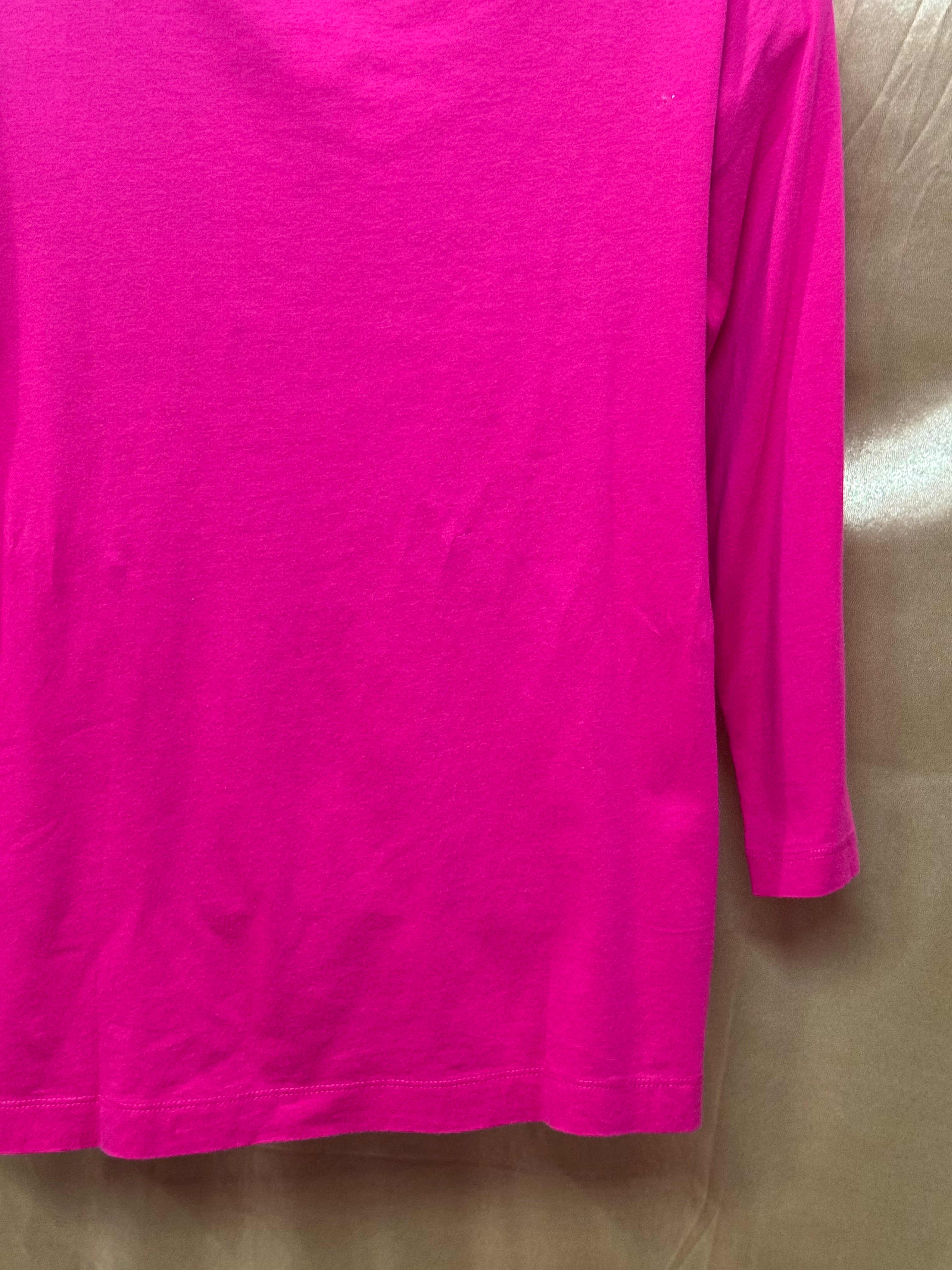 Lands' End Women's Pleated Neckline Top - Size XS Pink 3/4 Sleeve Cotton Modal Blend