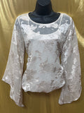 Alfani XS Champagne Burnout Floral Bell Sleeve Blouse Sheer Layered Top