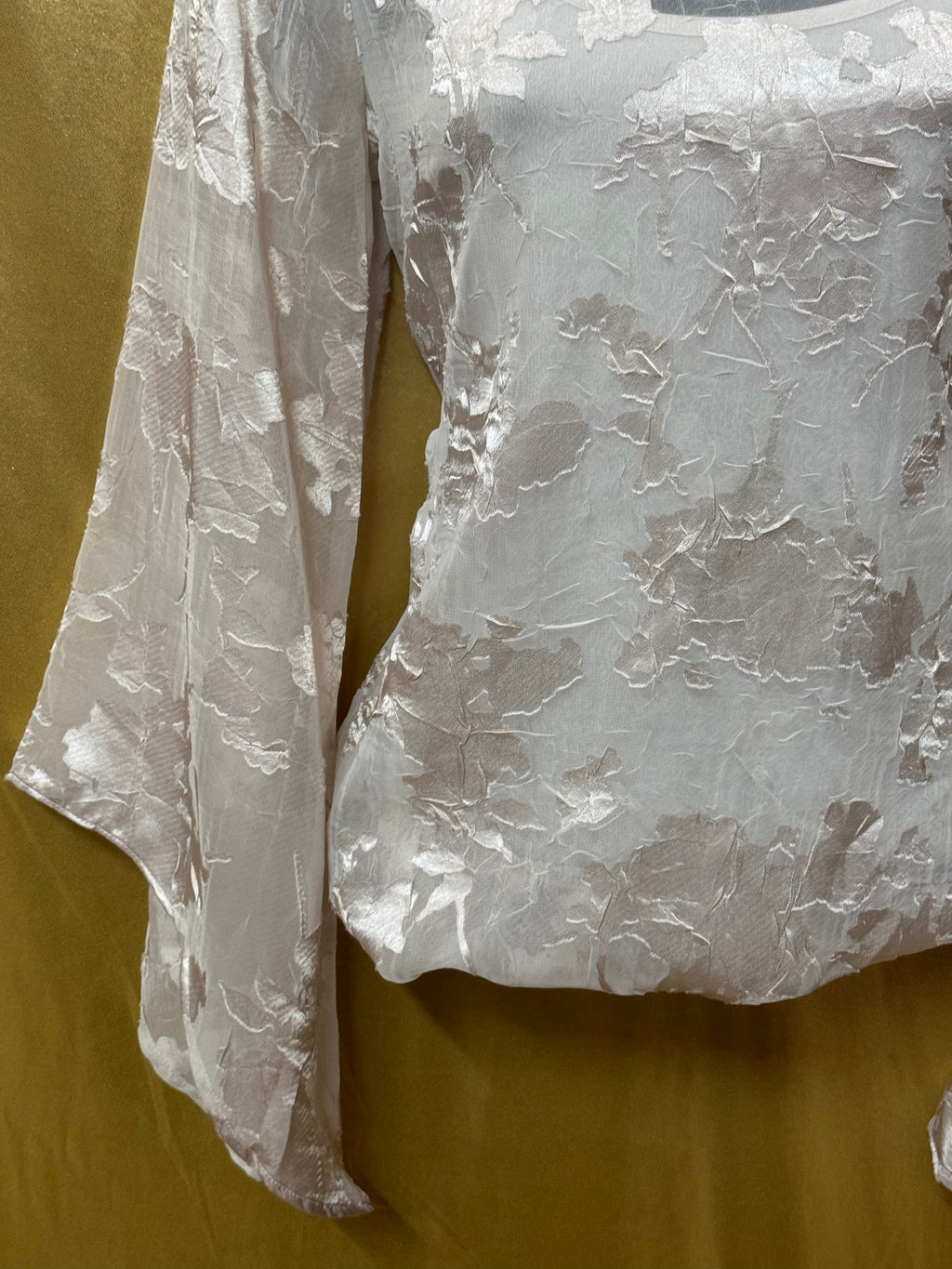 Alfani XS Champagne Burnout Floral Bell Sleeve Blouse Sheer Layered Top