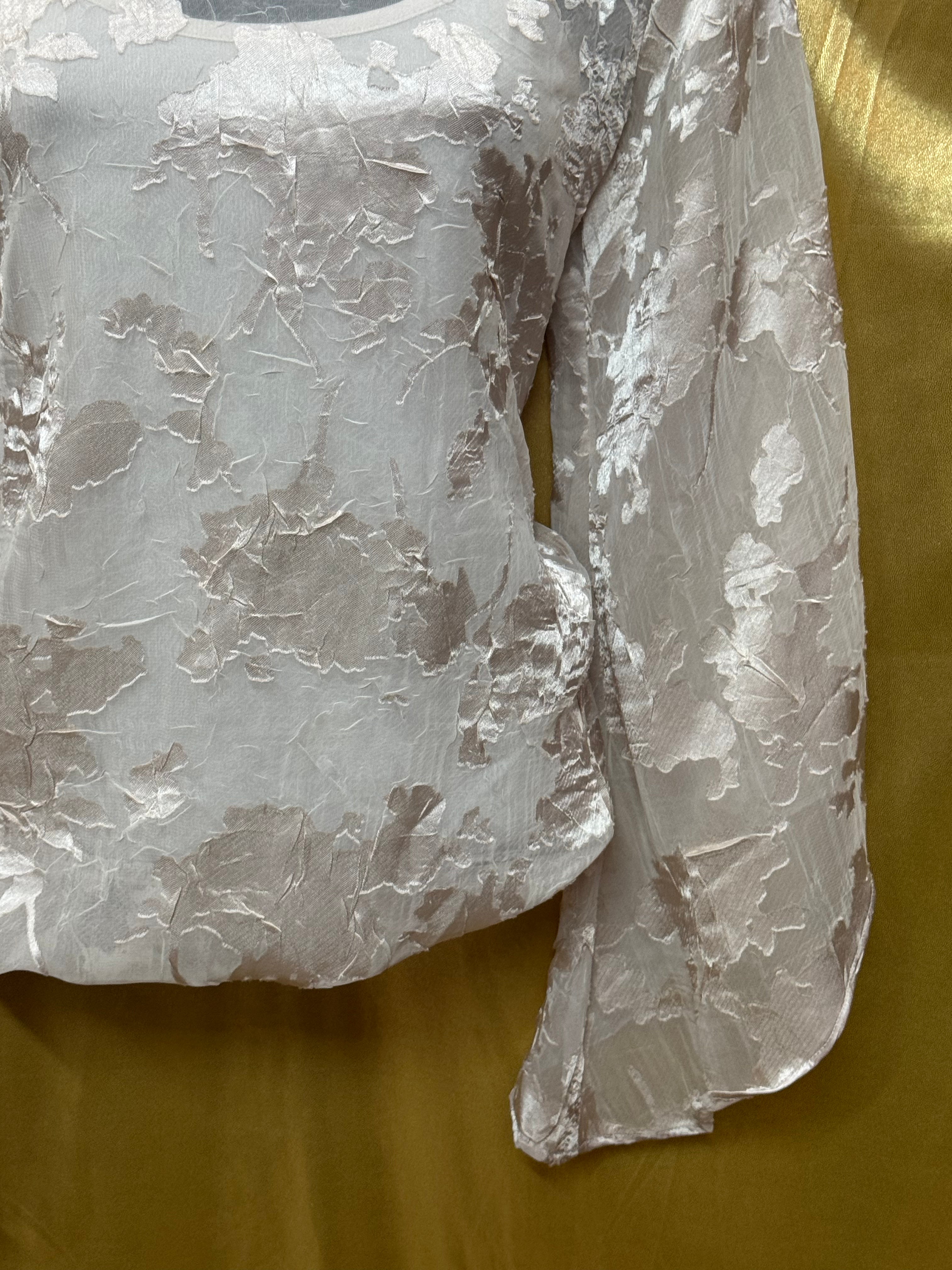 Alfani XS Champagne Burnout Floral Bell Sleeve Blouse Sheer Layered Top