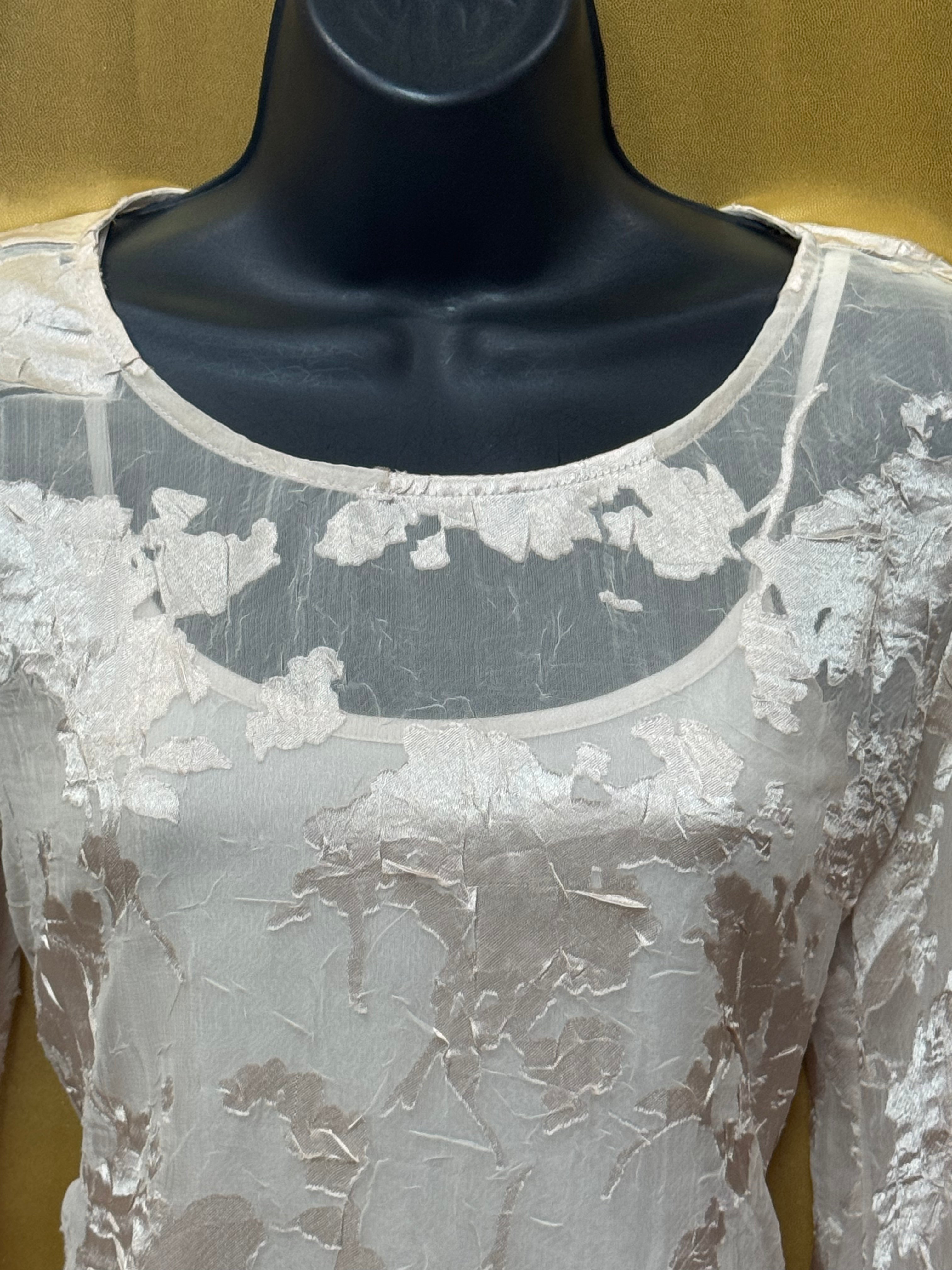 Alfani XS Champagne Burnout Floral Bell Sleeve Blouse Sheer Layered Top