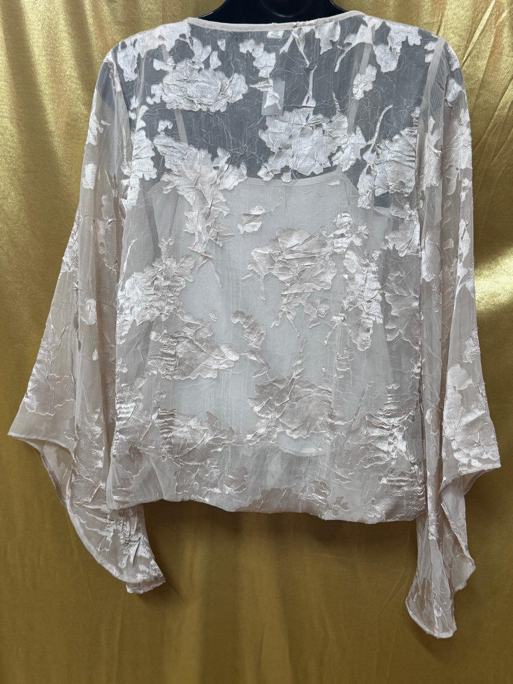 Alfani XS Champagne Burnout Floral Bell Sleeve Blouse Sheer Layered Top