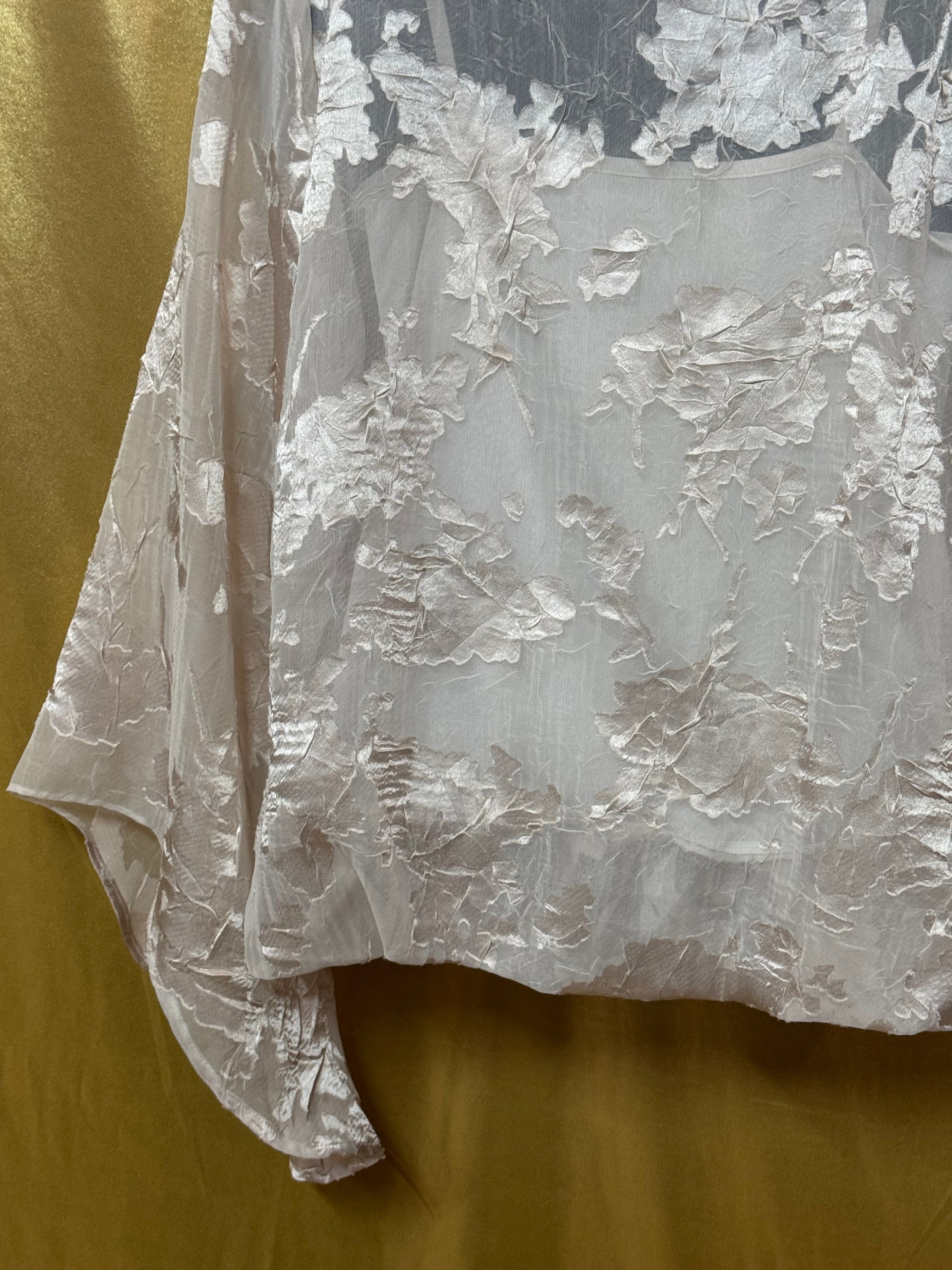 Alfani XS Champagne Burnout Floral Bell Sleeve Blouse Sheer Layered Top